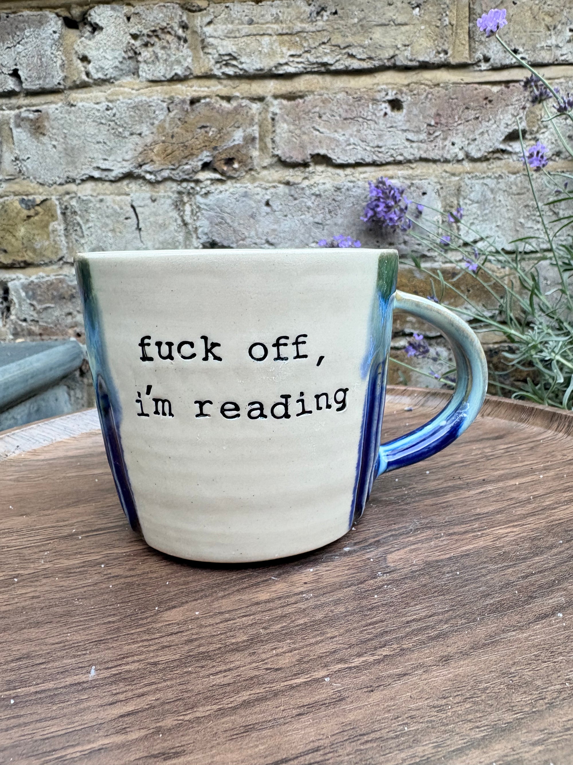 “Fuck off I’m reading" mug (blue/greens)