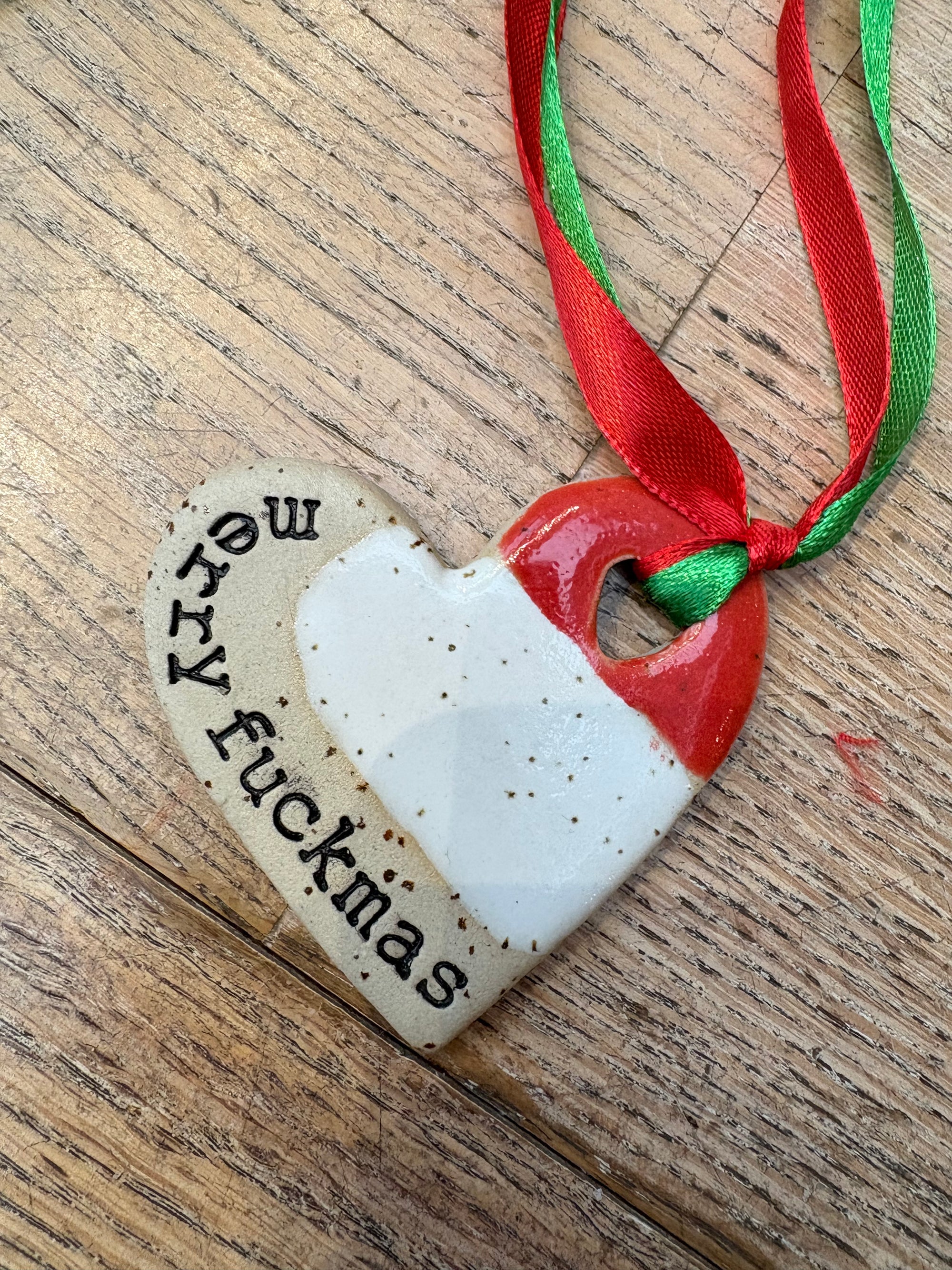 “merry fuckmas” hanging decoration (red and white, large)