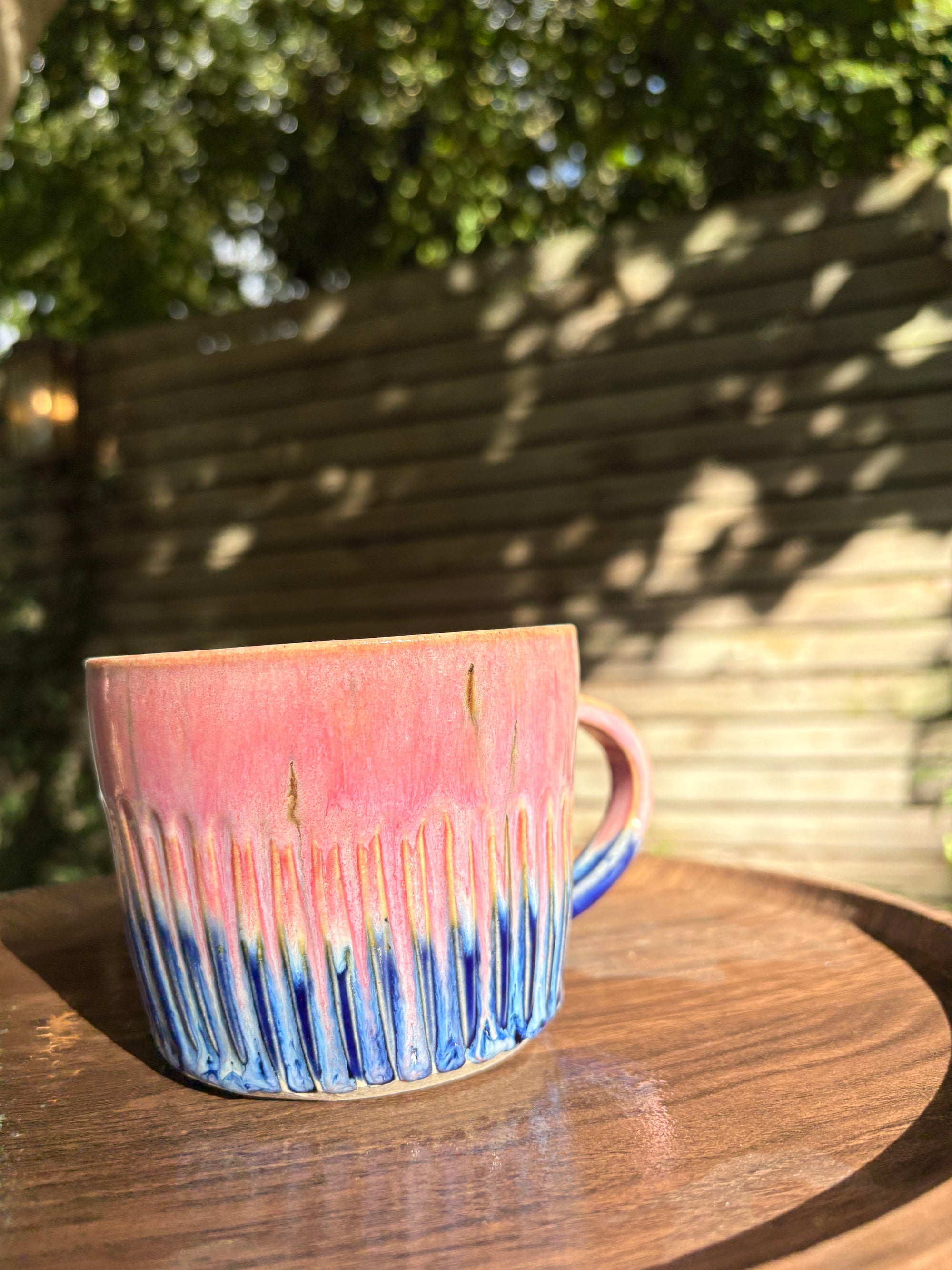"Let’s normalise shutting the fuck up in the morning" mug (pink/blue)