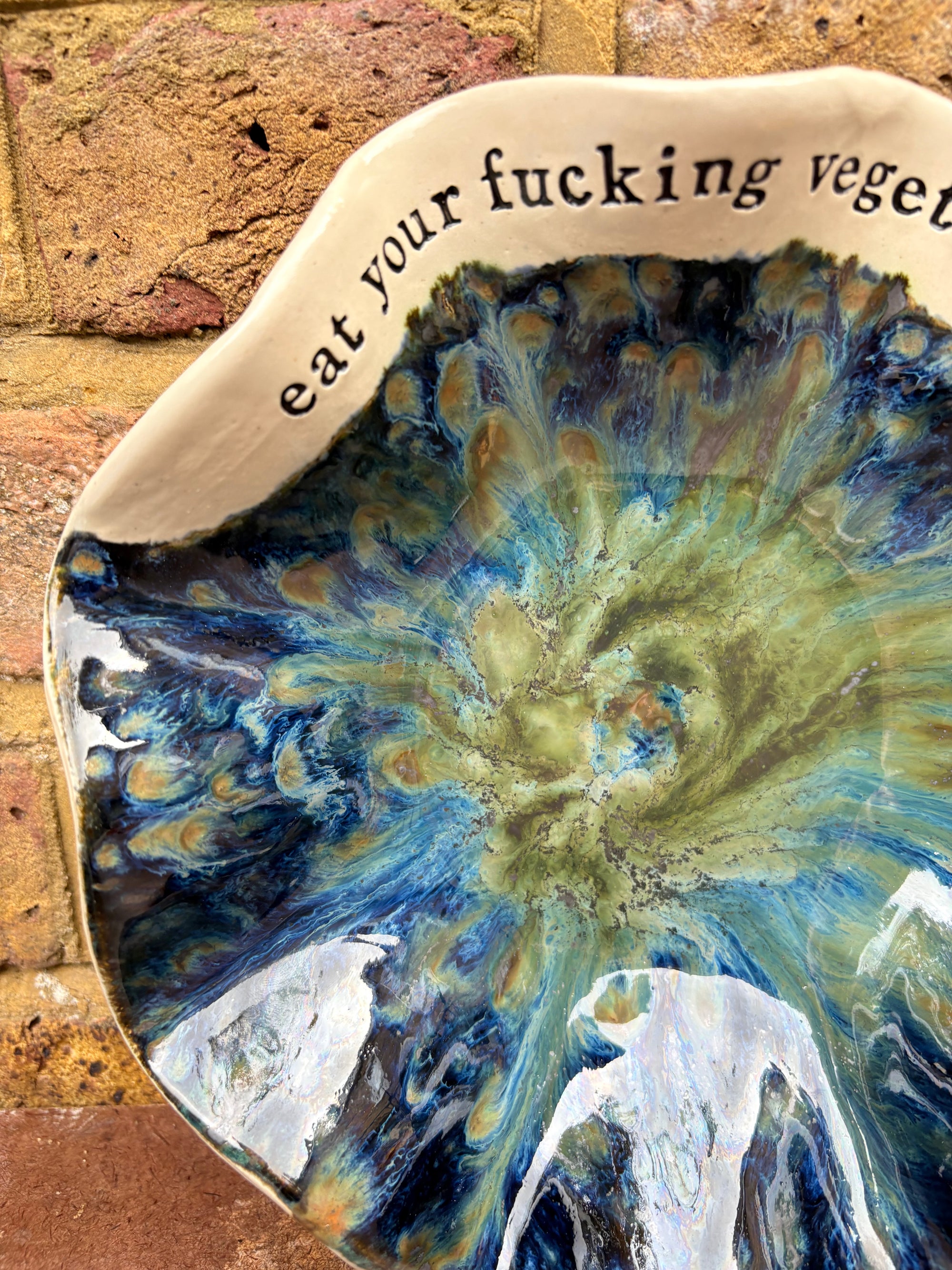 “eat your fucking vegetables" serving dish