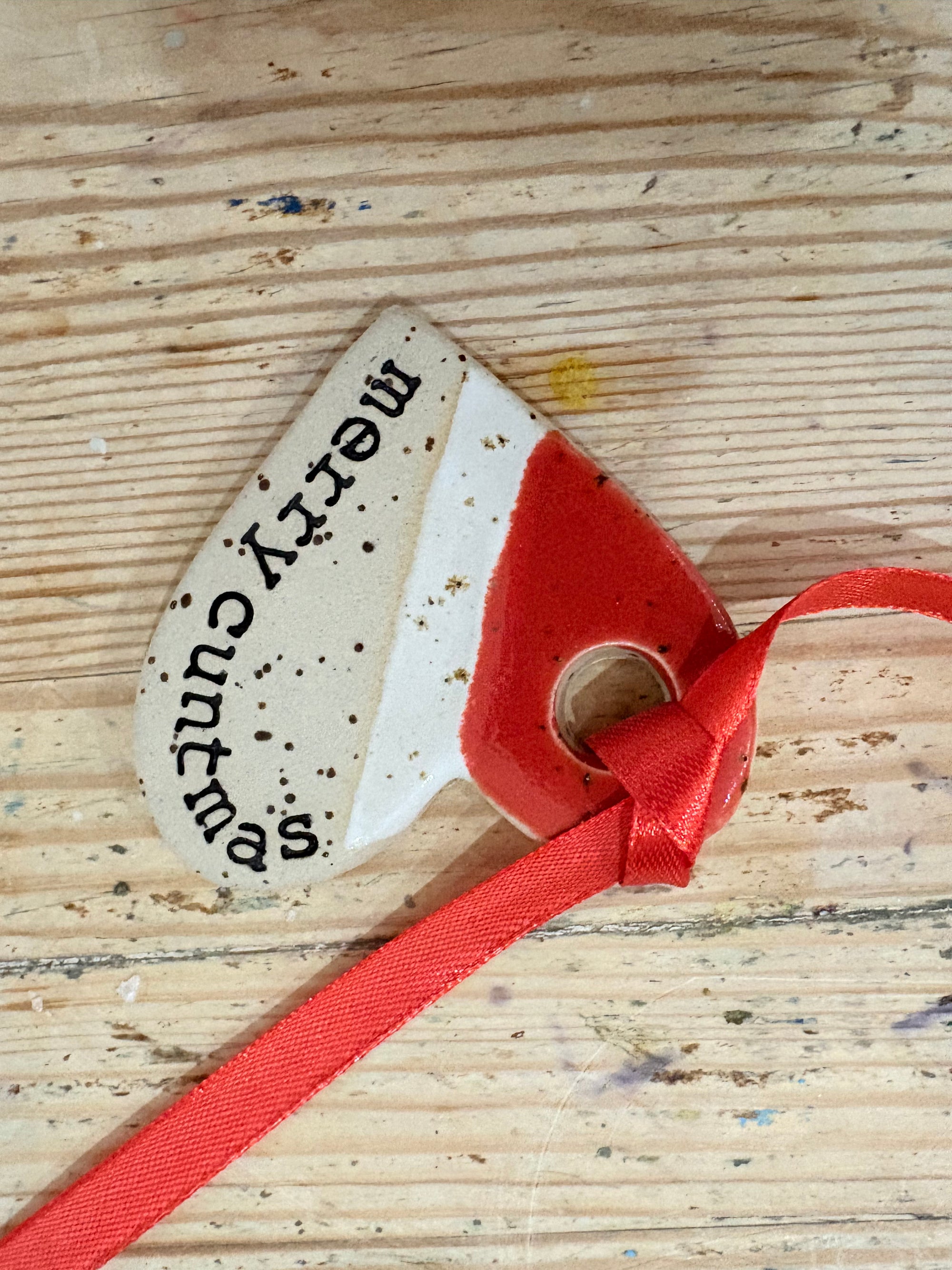 “merry cuntmas” hanging decoration (red and white, large)