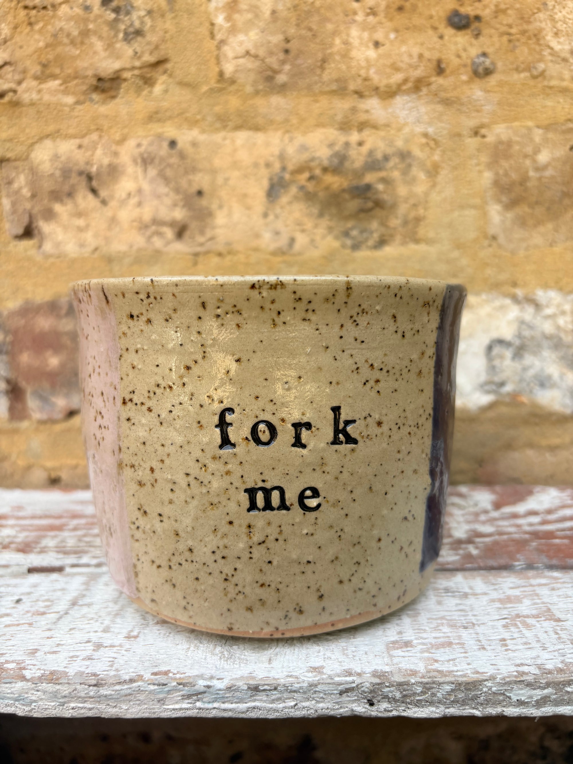 "fork me” utensil holder (pink/blue stripe)