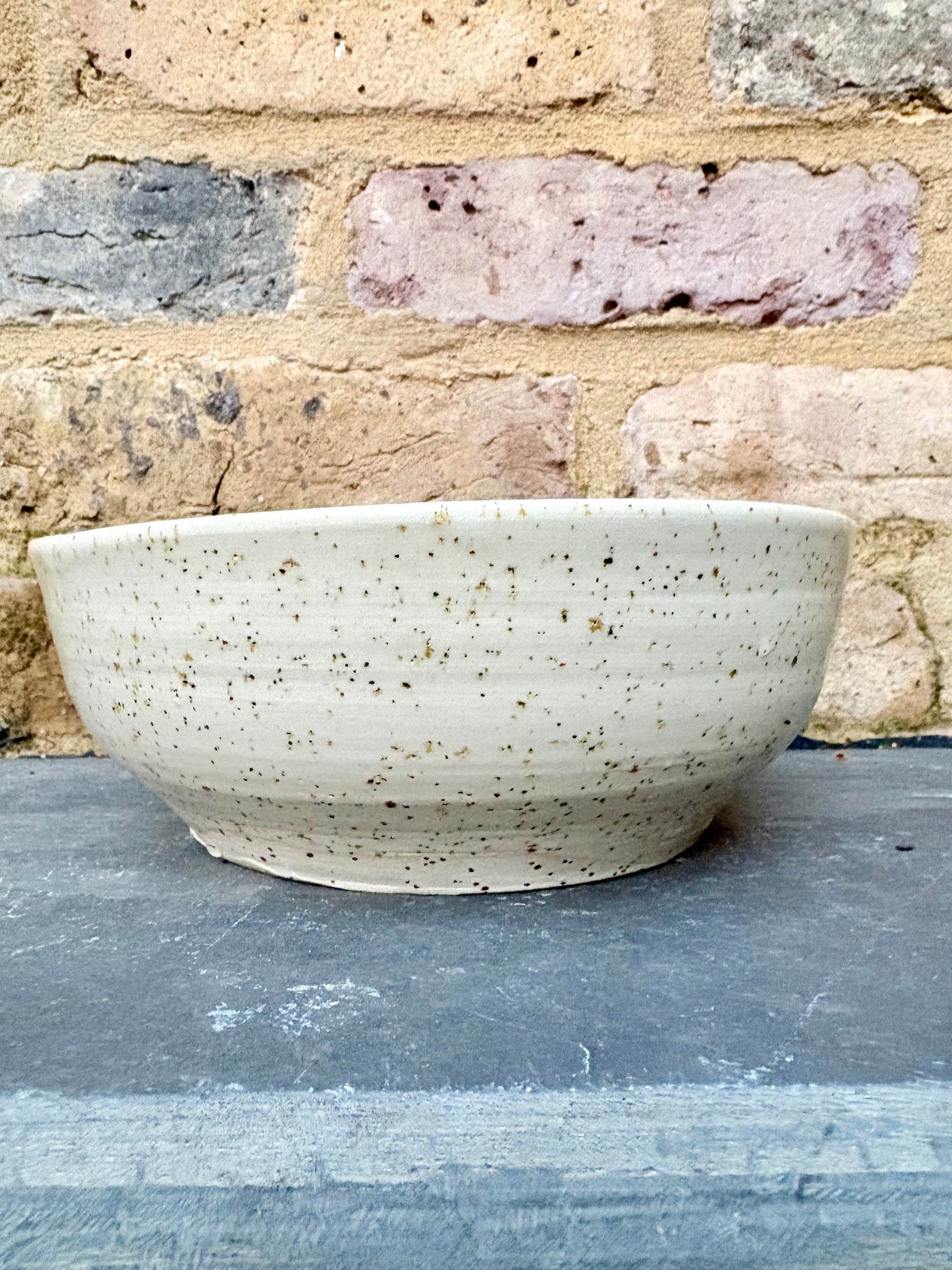 “eat, drink and fuck off by 9pm" round salad/pasta bowl (pink, flecked clay)