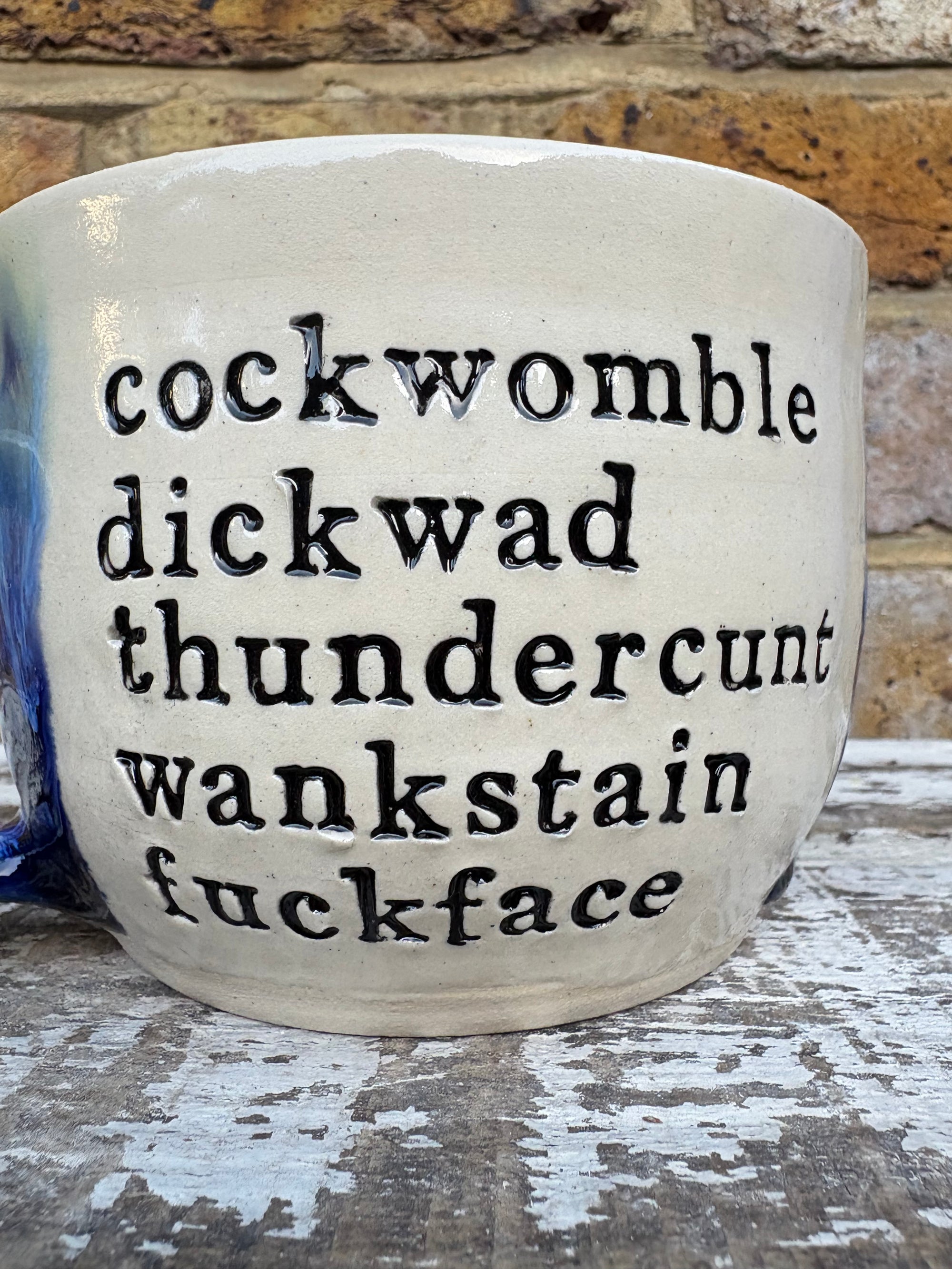 Giant "bellend dickhead plonker..." mug (Blue Dream)