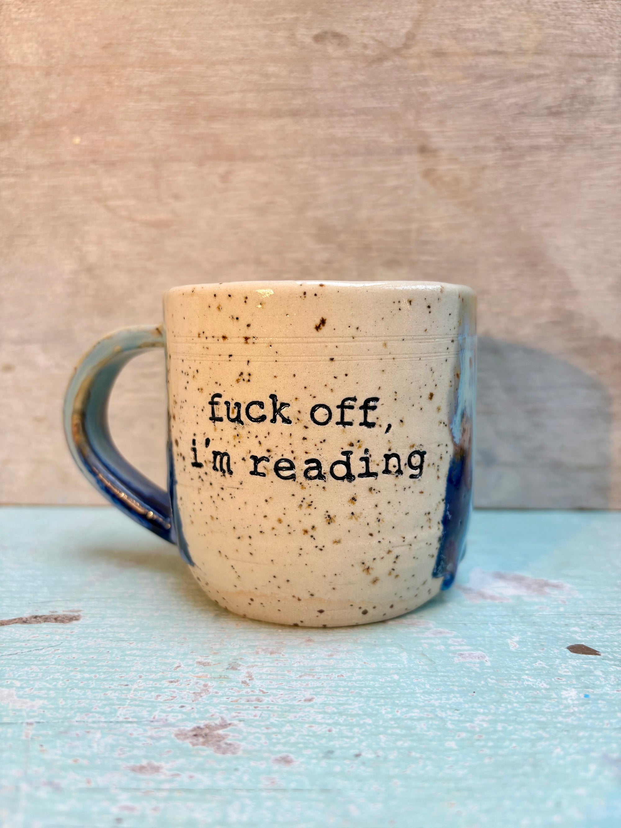"Fuck off i'm reading" mug (blue night sky)