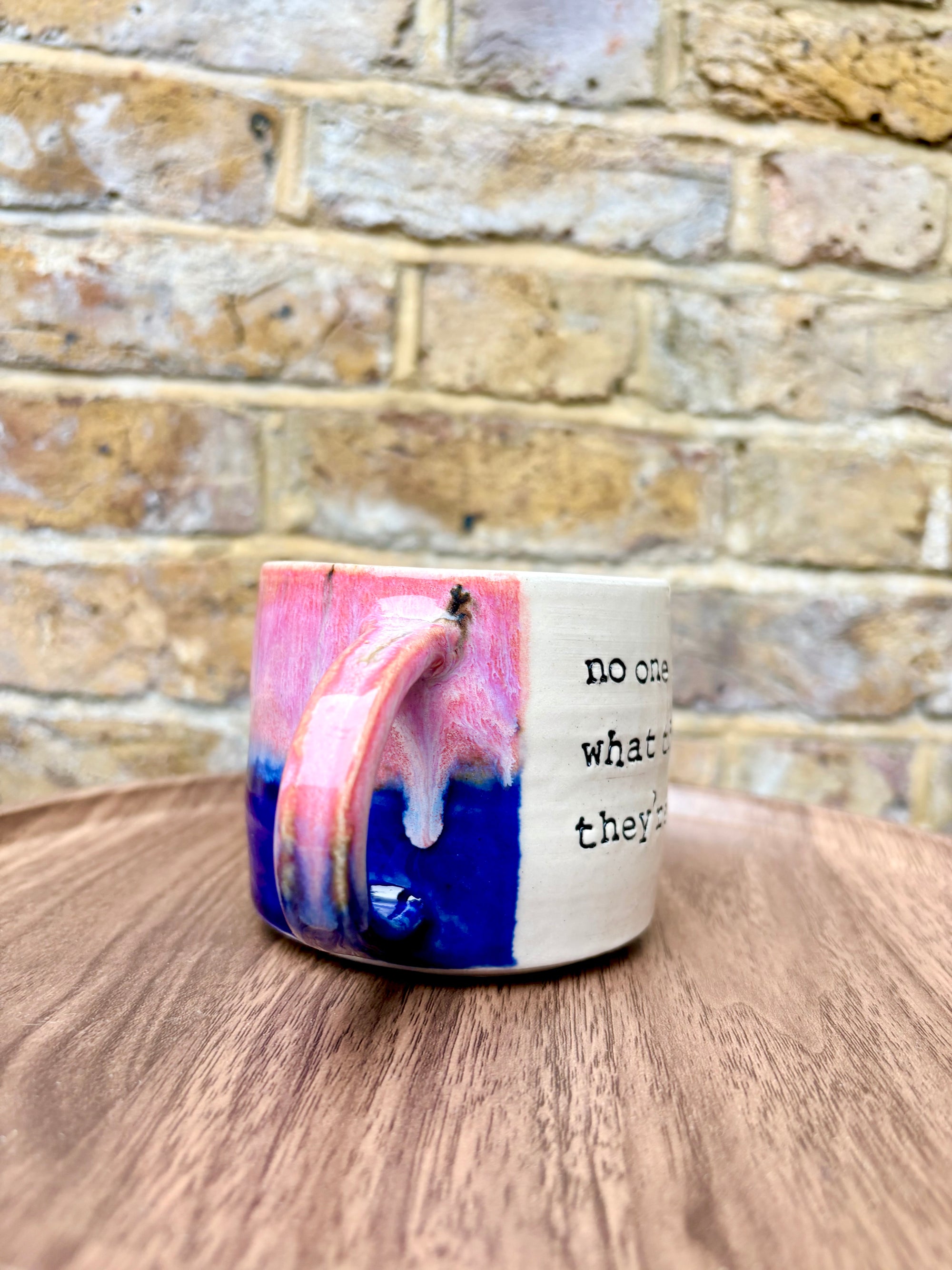 "no one knows what the fuck they're doing" mug (300ml, blue/pink)