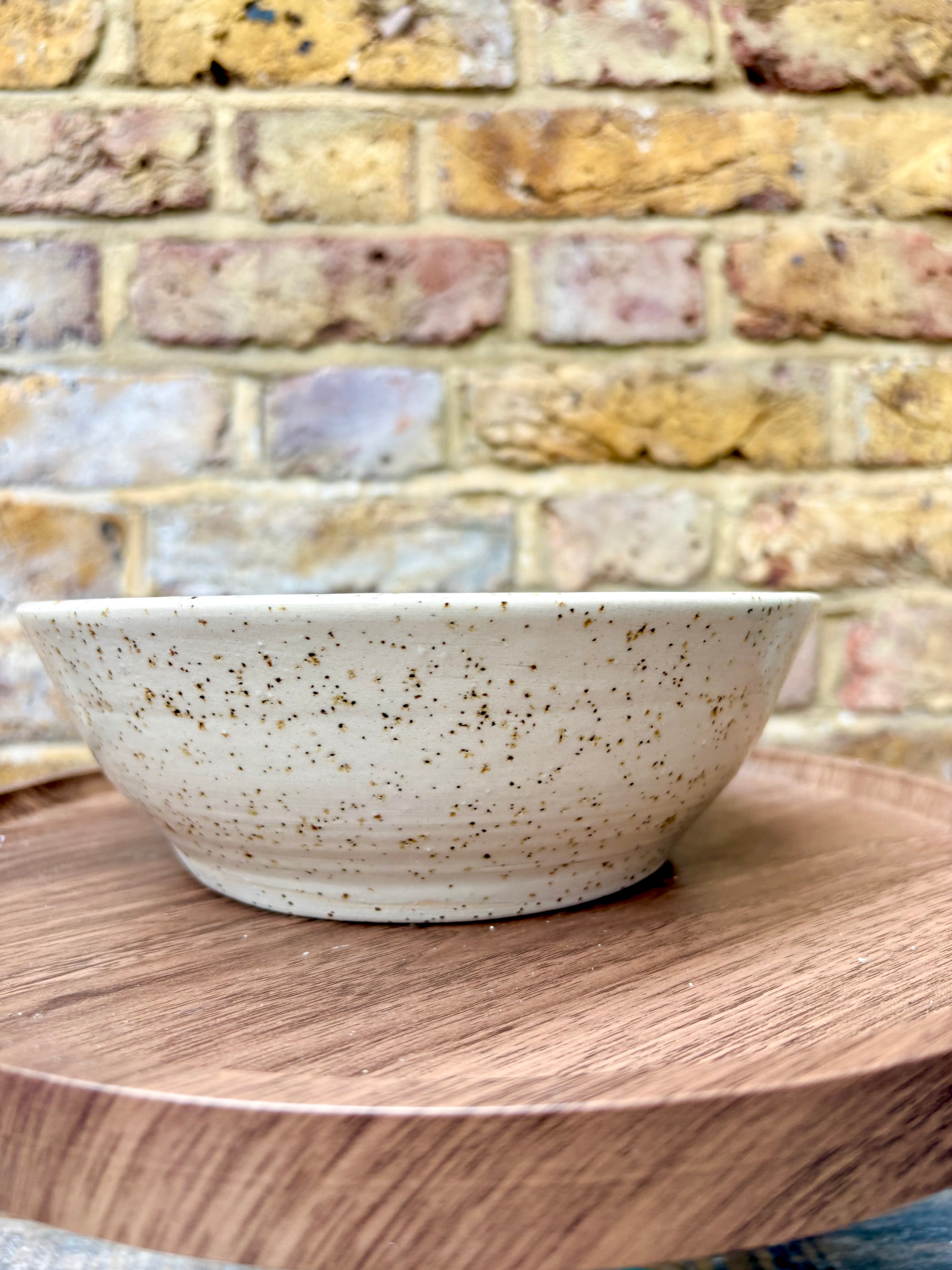 “eat, drink and fuck off by 9pm" round salad/pasta bowl (pastels, flecked clay)