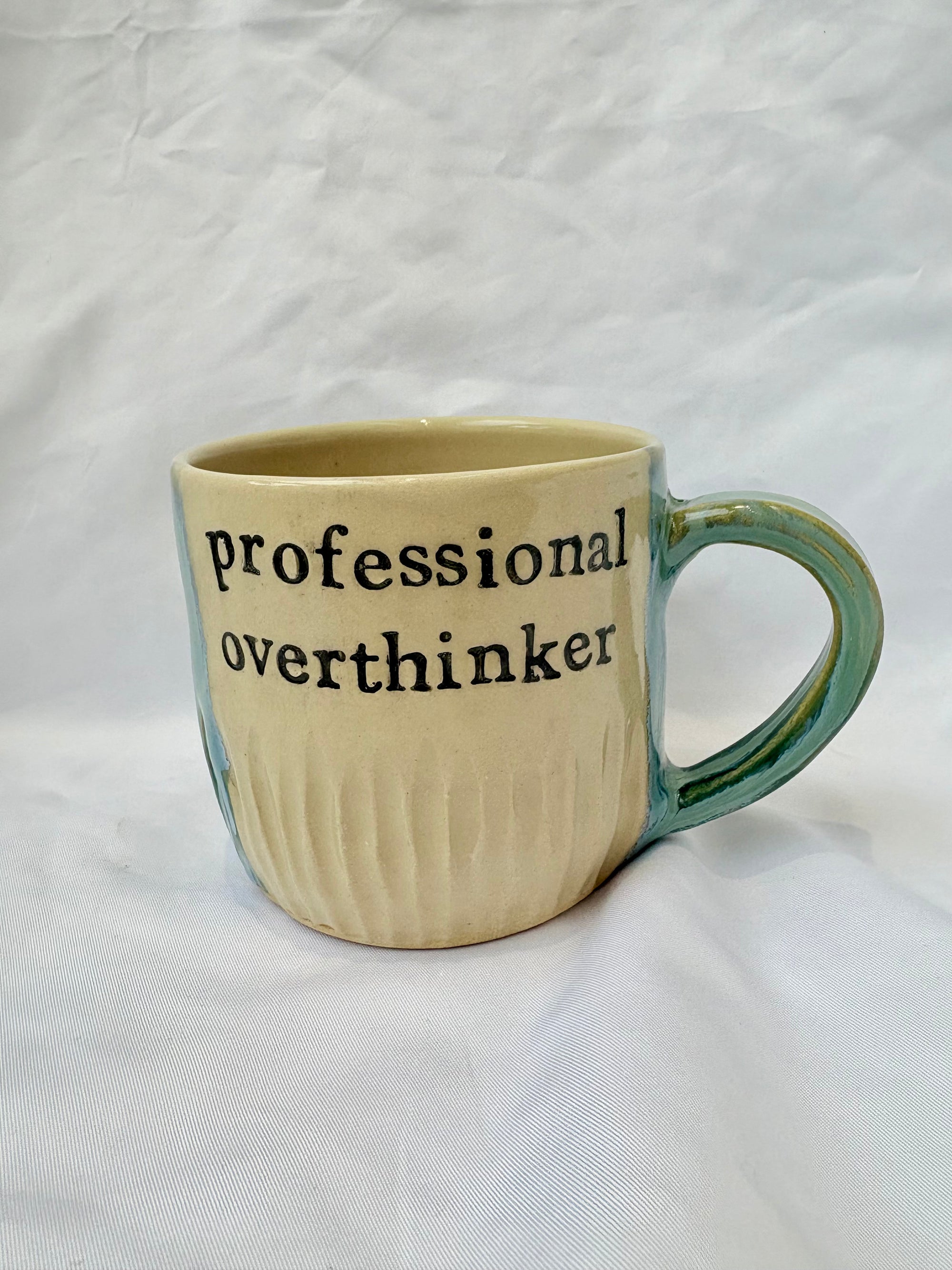 "professional overthinker" handmade mug