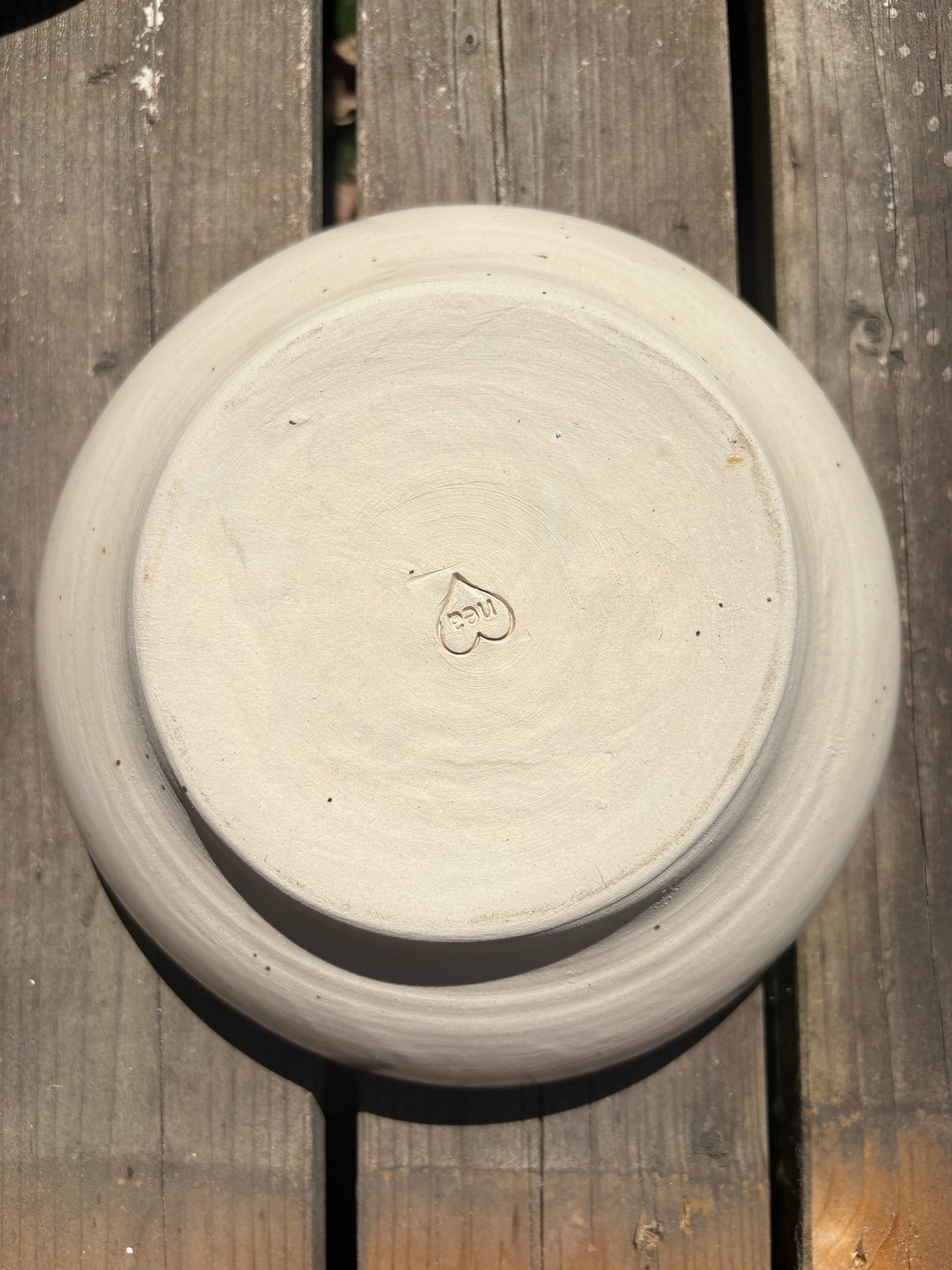 “eat, drink and fuck off by 9pm"  round salad/pasta bowl (pastels, cream clay)