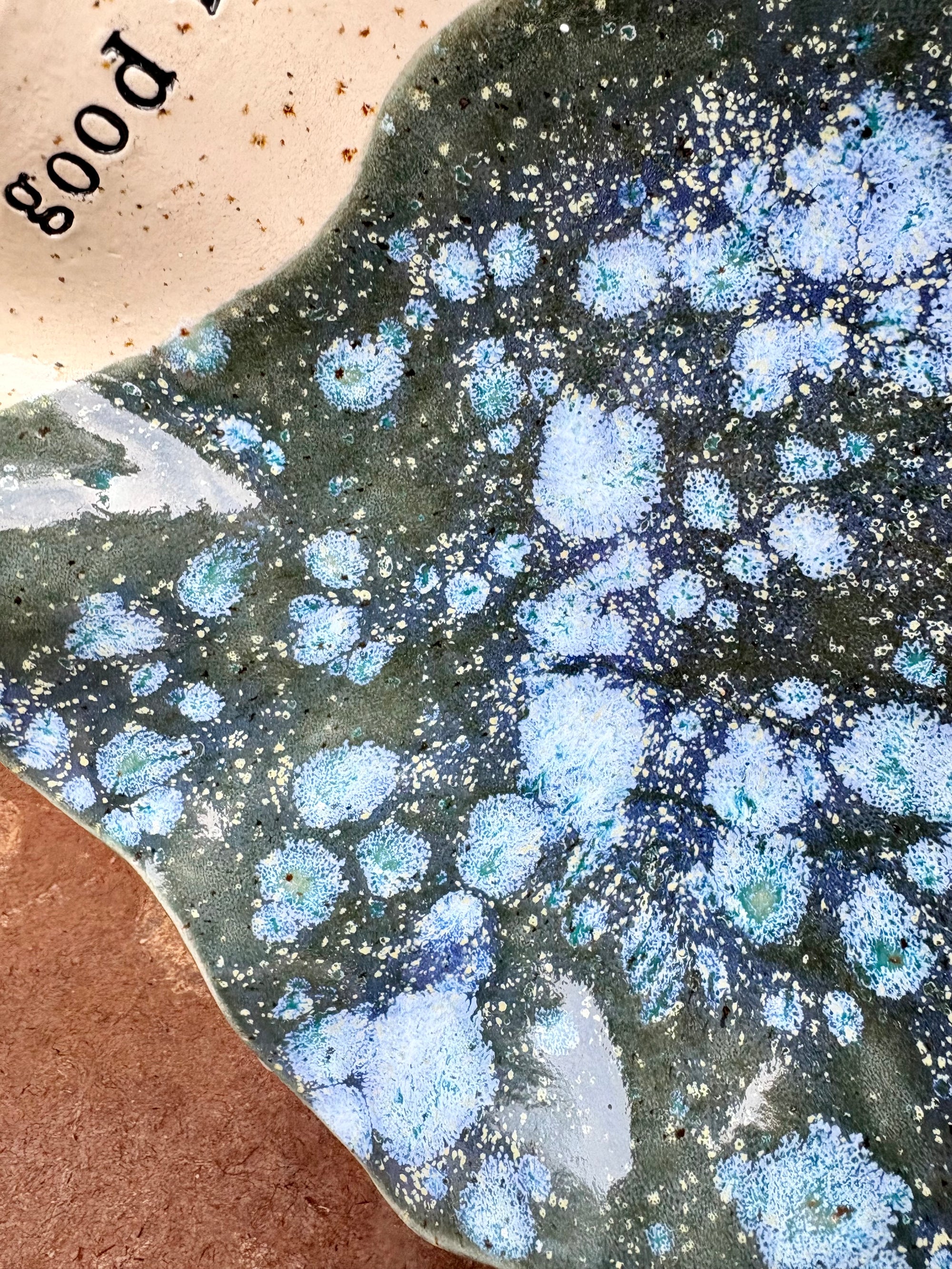 "good food, fine wine, great company..." salad/serving dish (teal green diffusion)