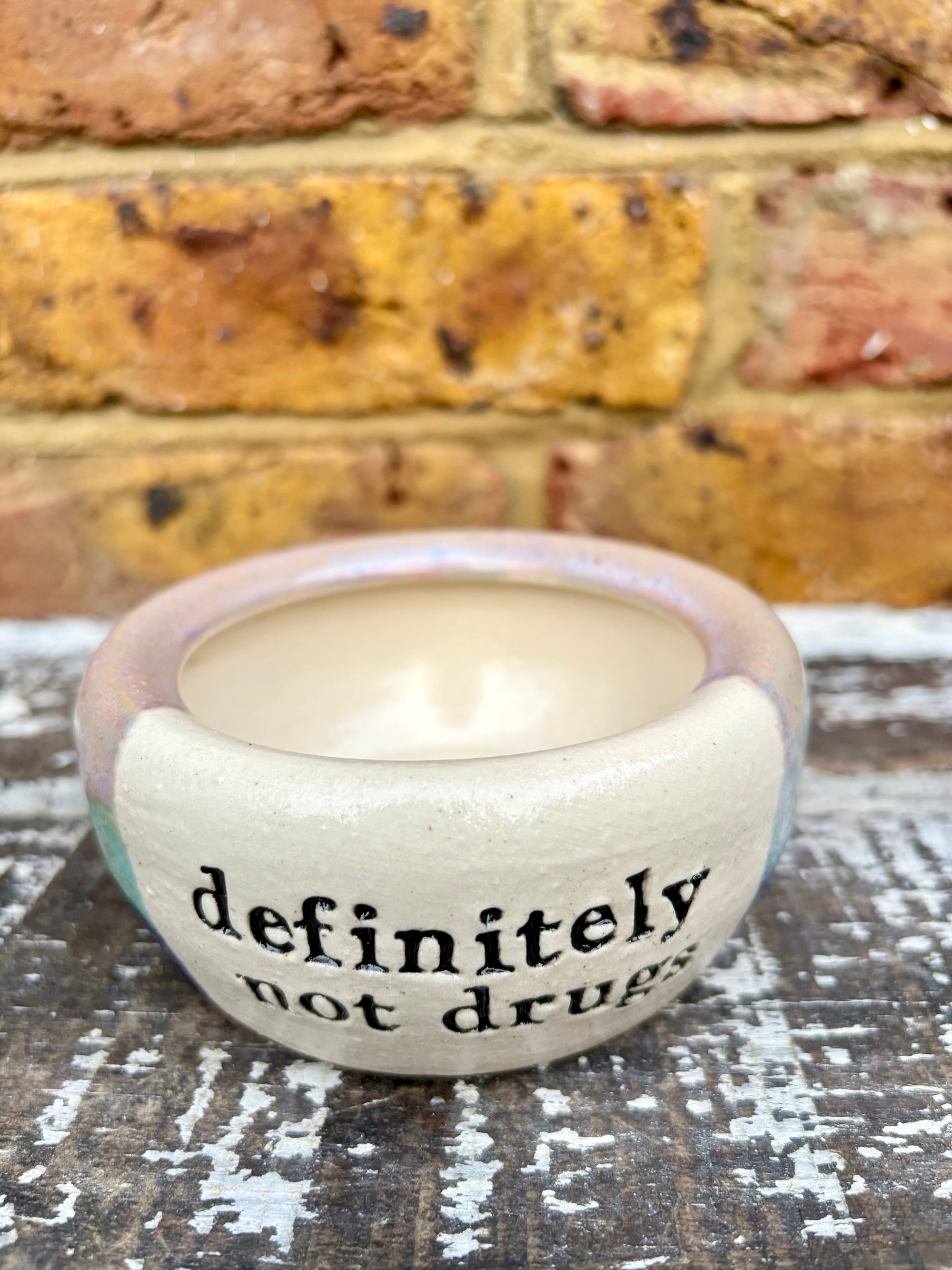 "definitely not drugs" lidded pot (blue night sky)