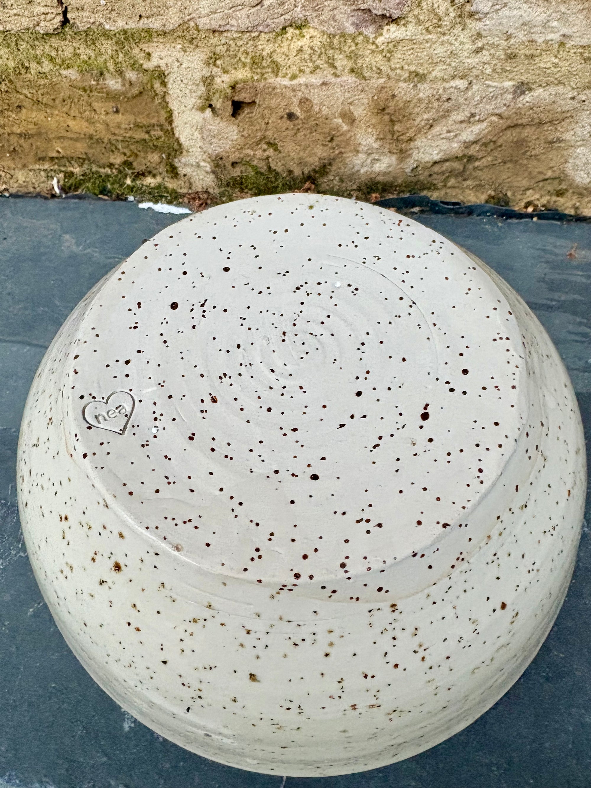 “eat, drink and fuck off by 9pm" round salad/pasta bowl (pink, flecked clay)