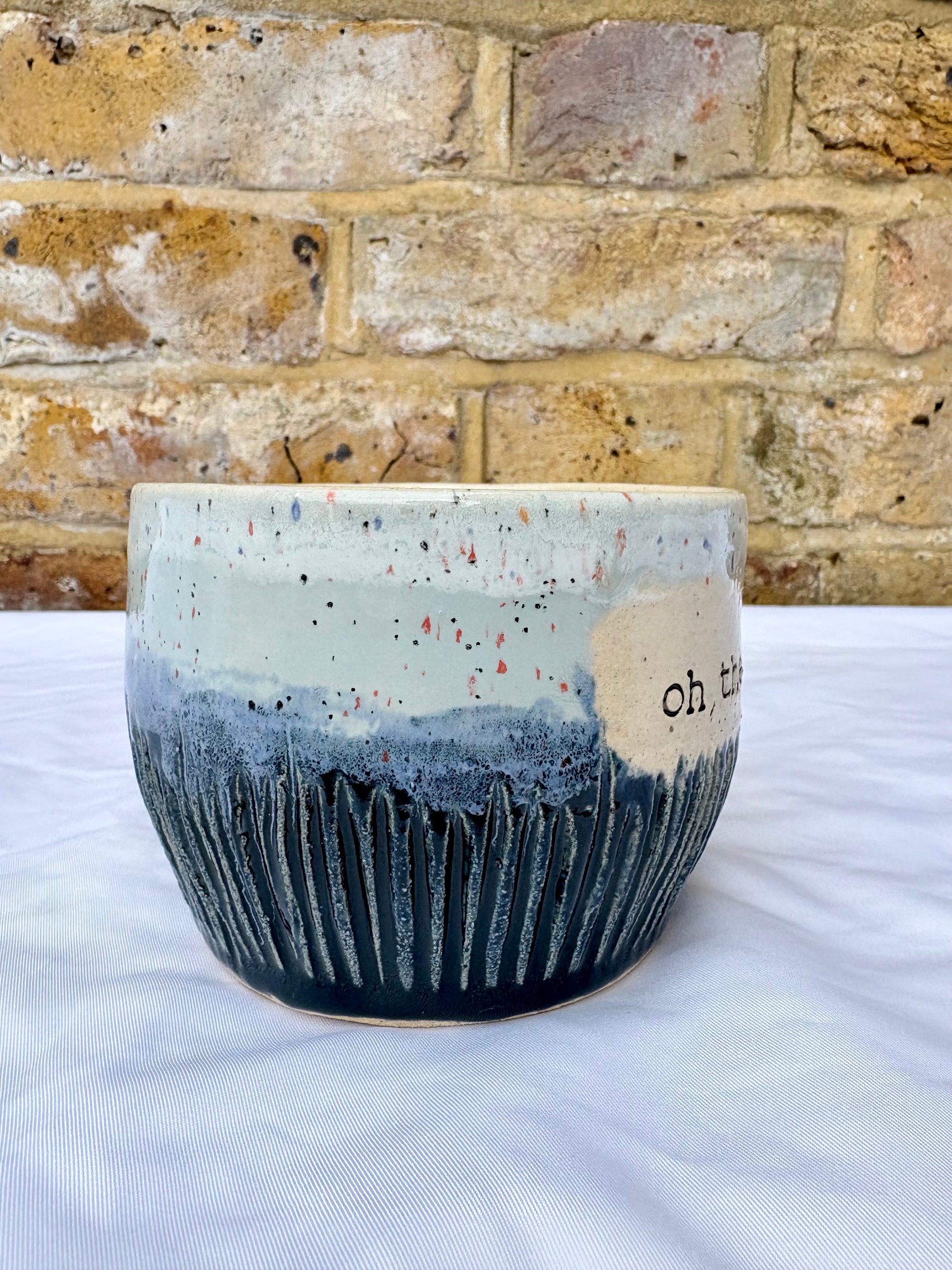 "oh the tragedy" mug