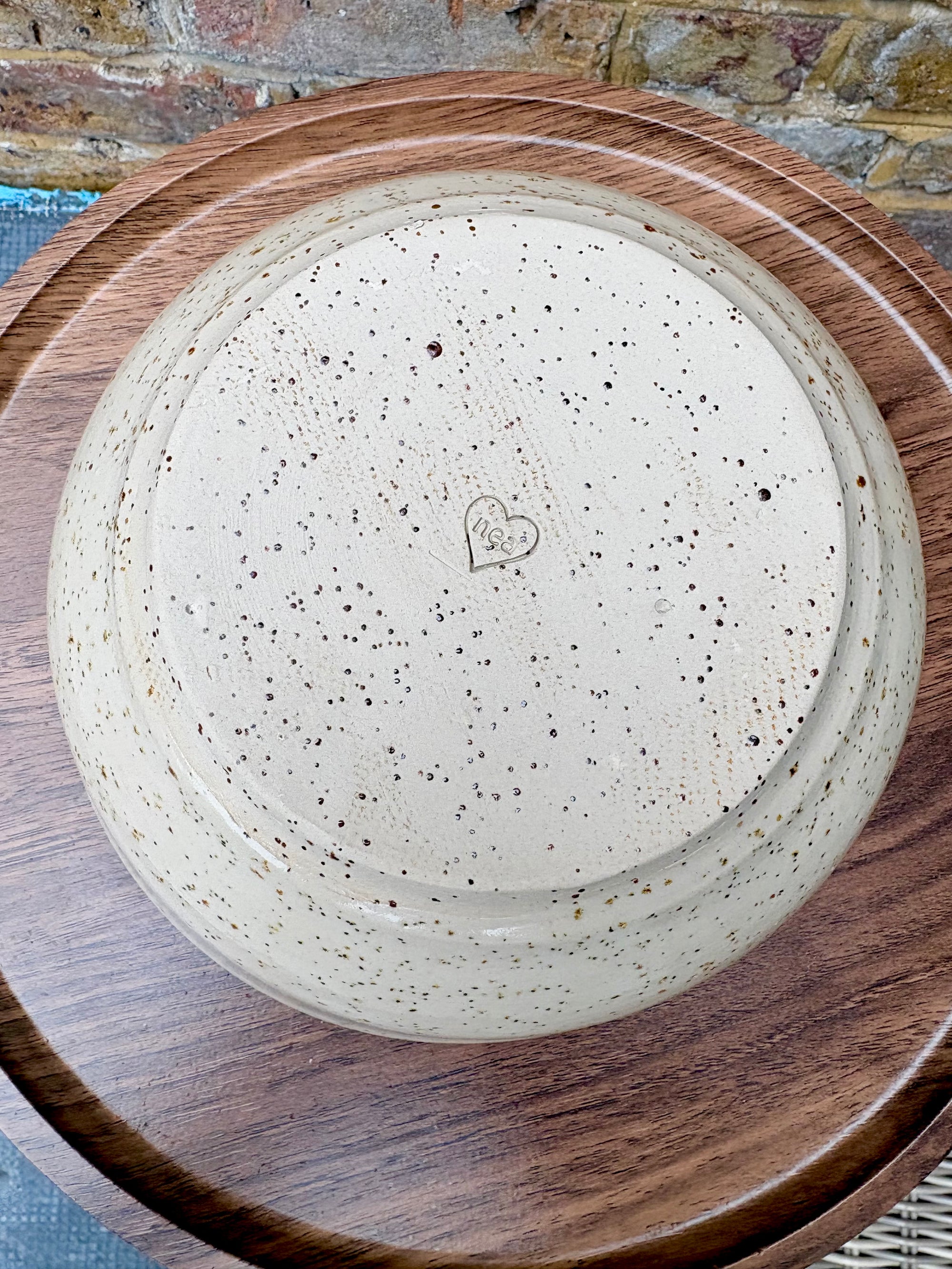 “eat, drink and fuck off by 9pm" round salad/pasta bowl (pastels, flecked clay)