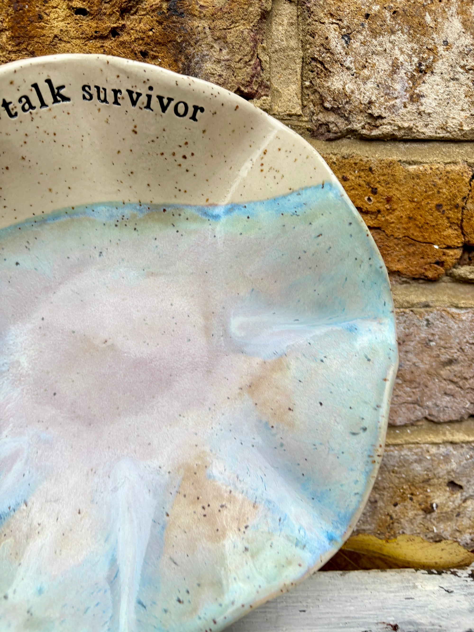 “small talk survivor" serving dish (Pink Night Sky