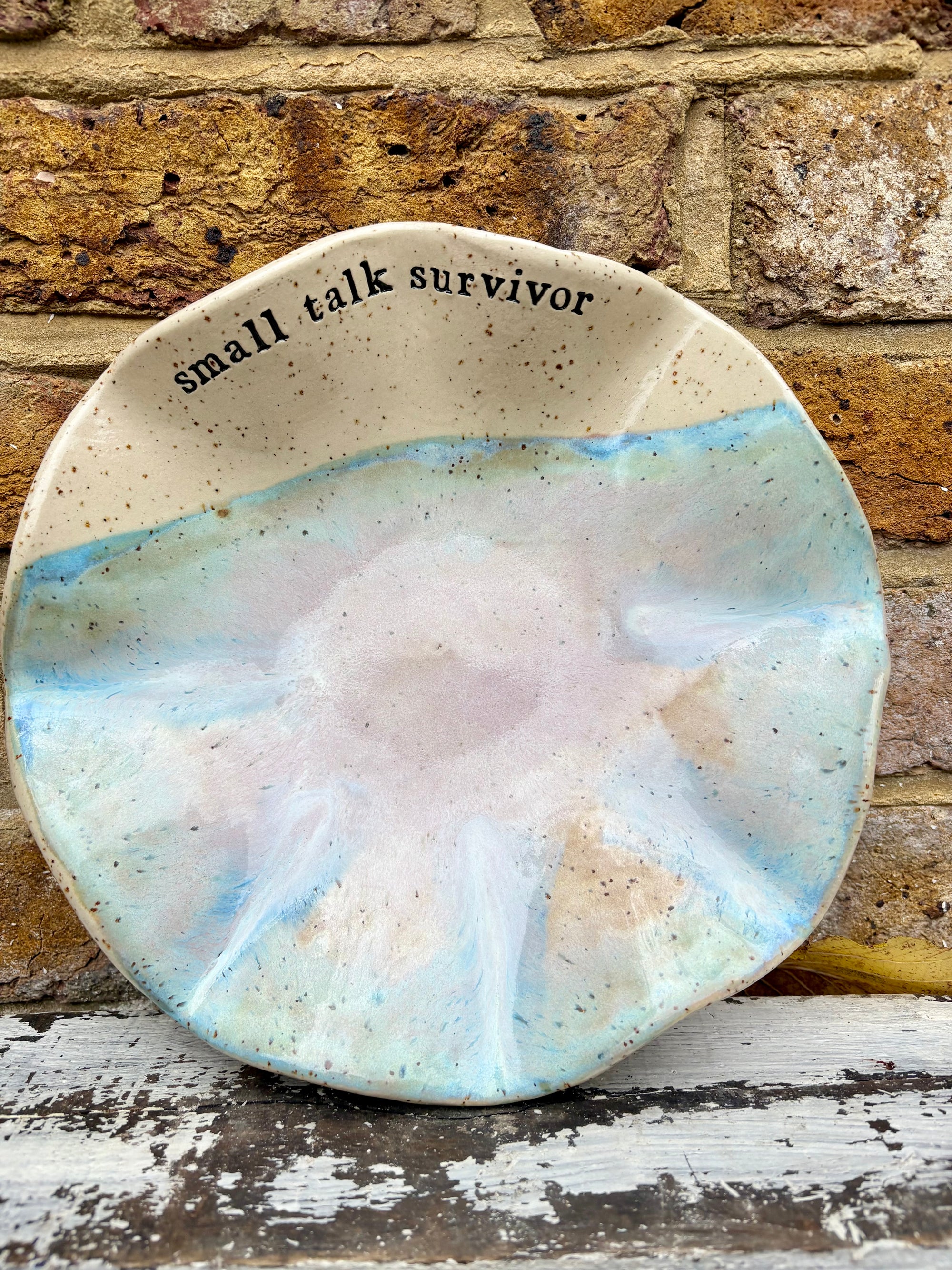 “small talk survivor" serving dish (Pink Night Sky