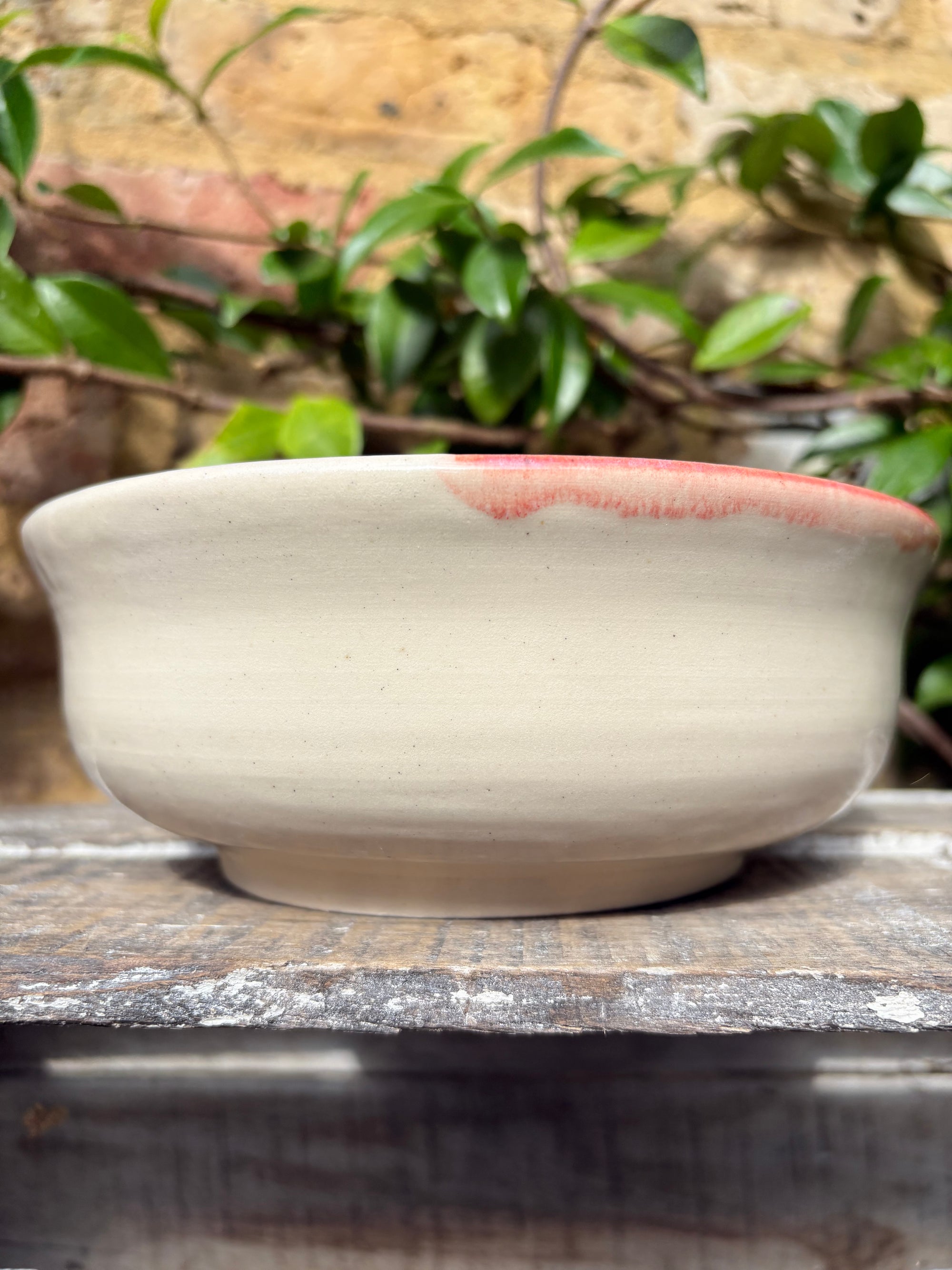 “eat, drink and fuck off by 9pm"  deep round salad/pasta bowl (pink, cream clay)