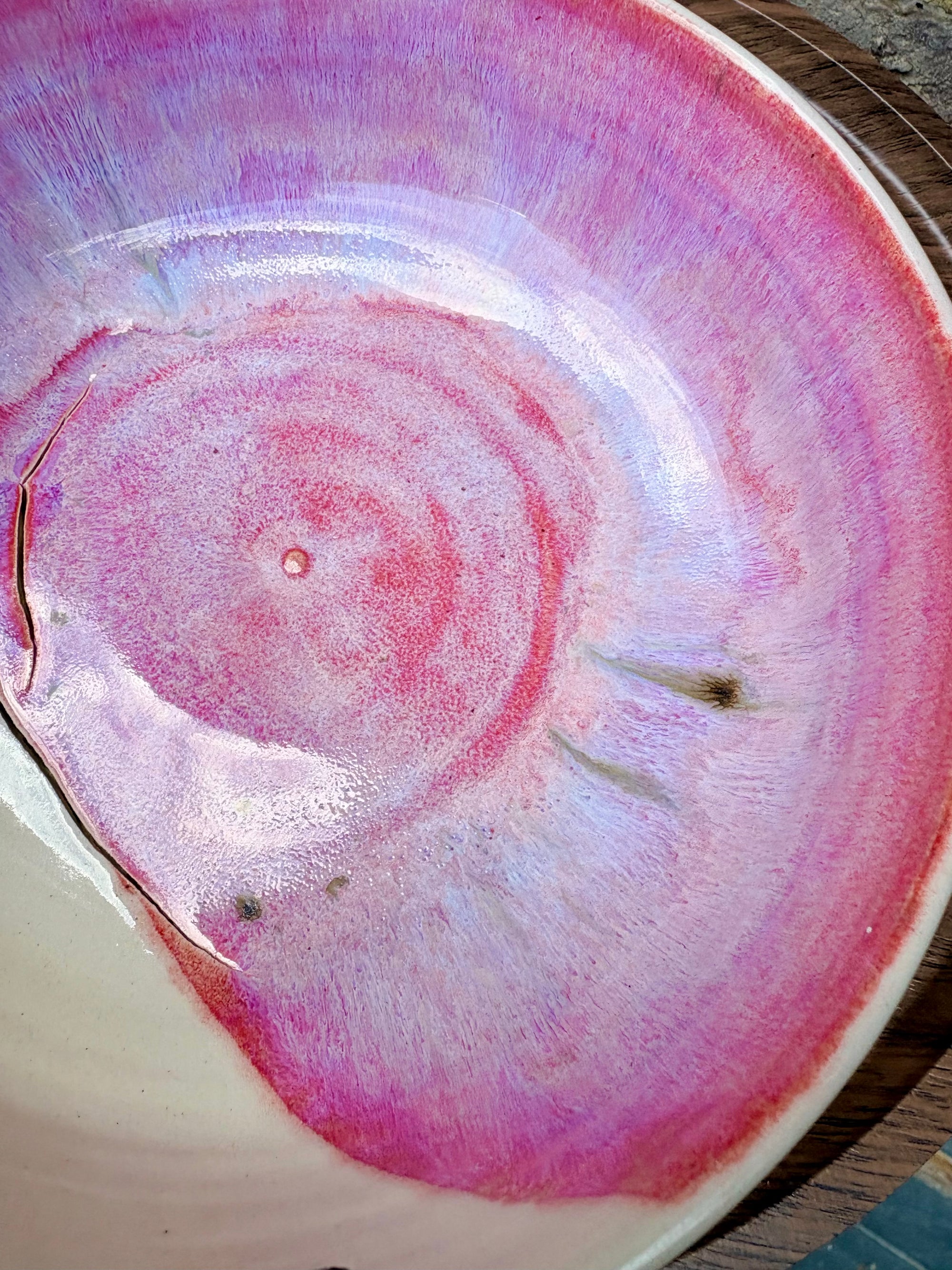 “eat, drink and fuck off by 9pm" round salad/pasta bowl (pink, cream clay, second)