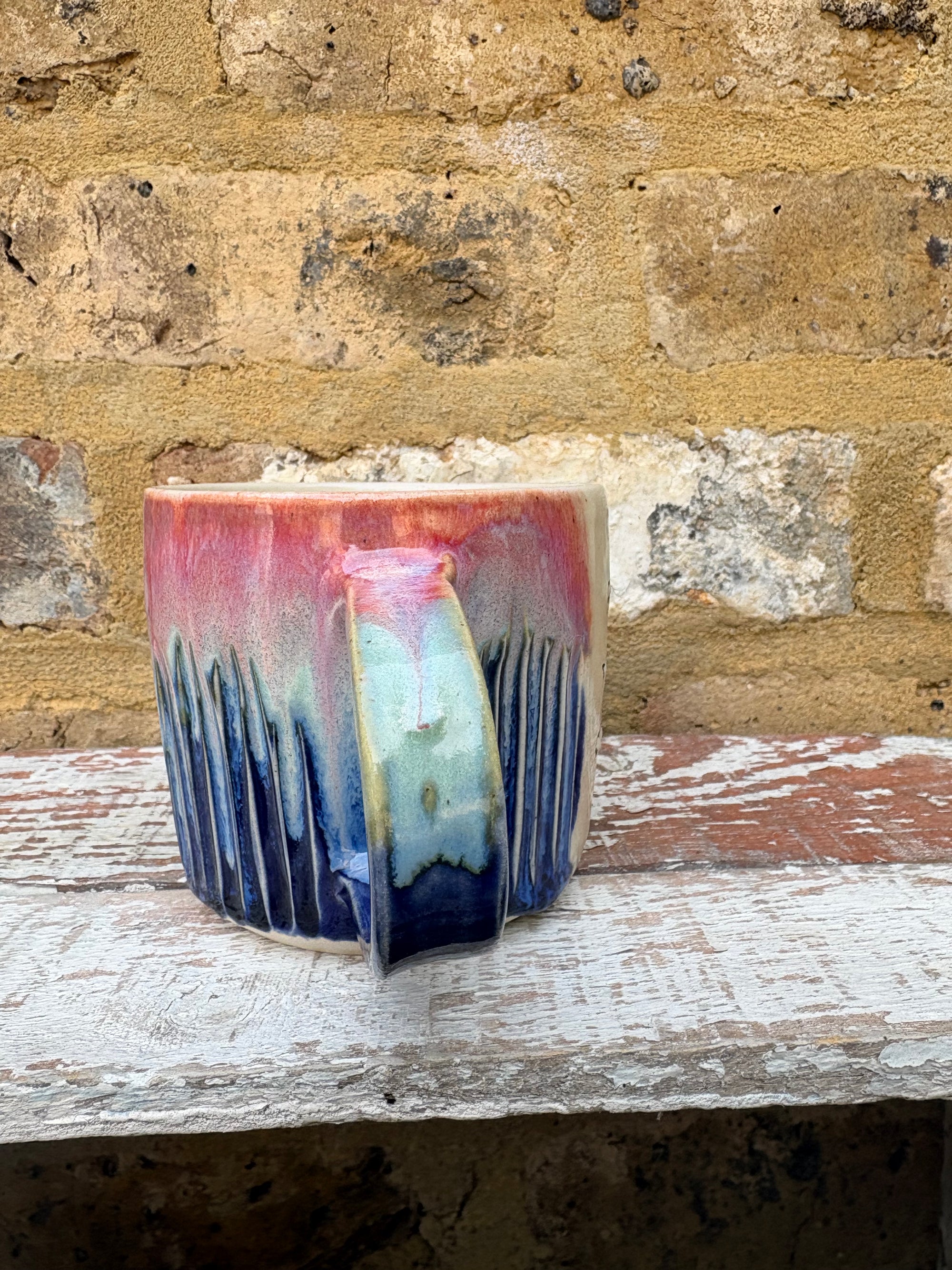“good vibes only" "fuck off" mug (pink night sky)