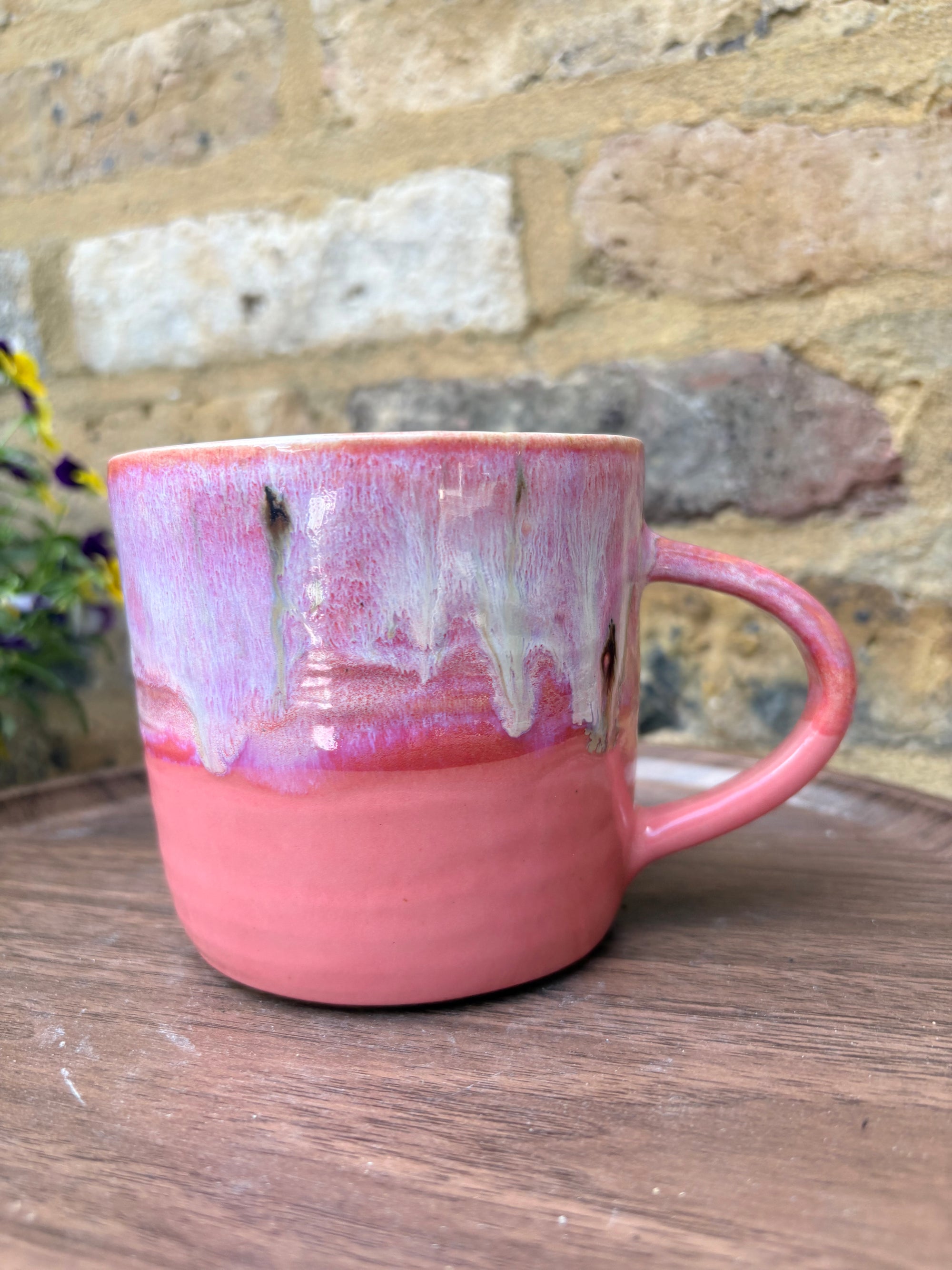 "FRAGILE like a fucking bomb" mug (pink wood, cream clay)