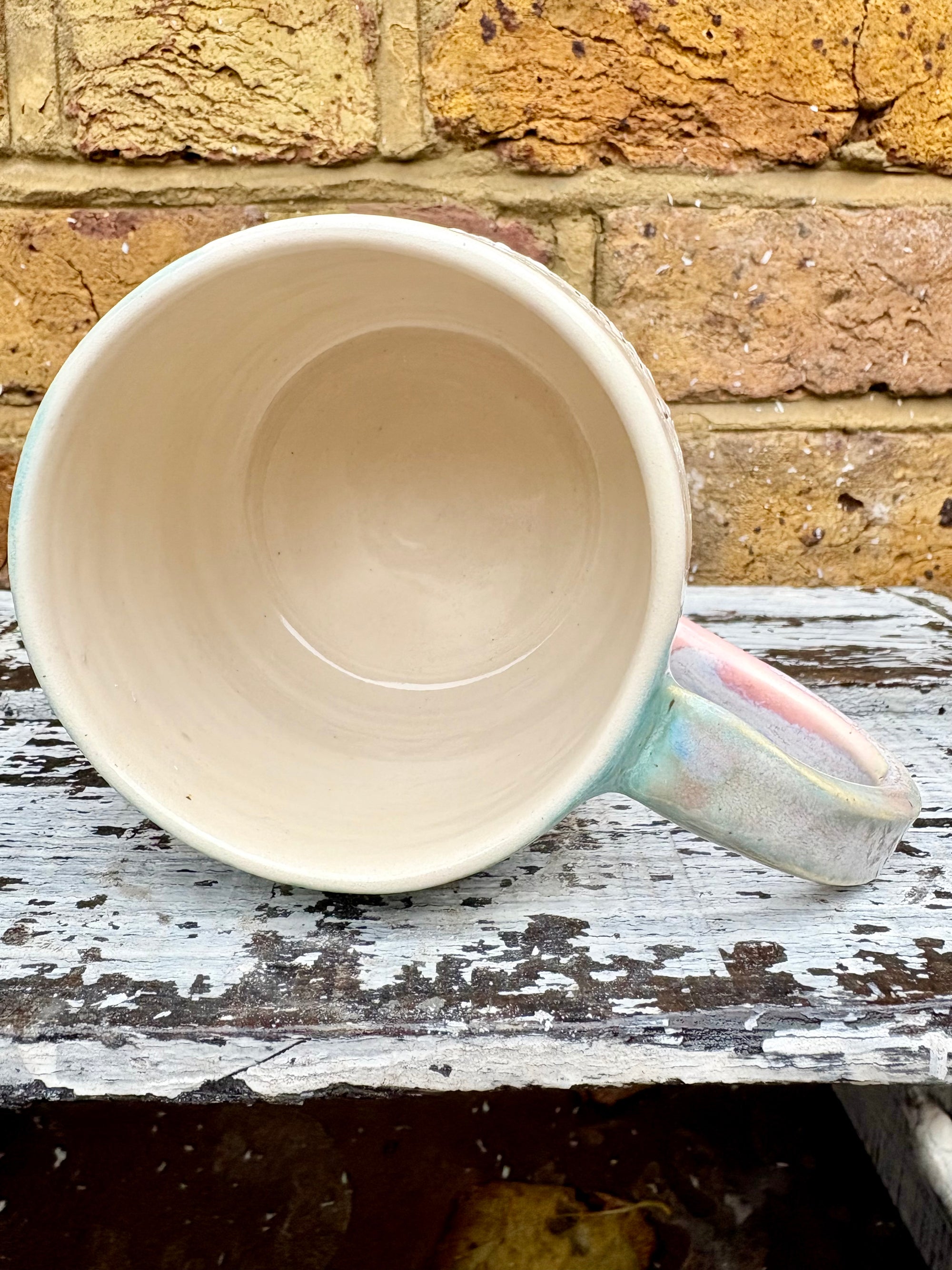 "if you can read this, you're too close" mug (Pink Skies)