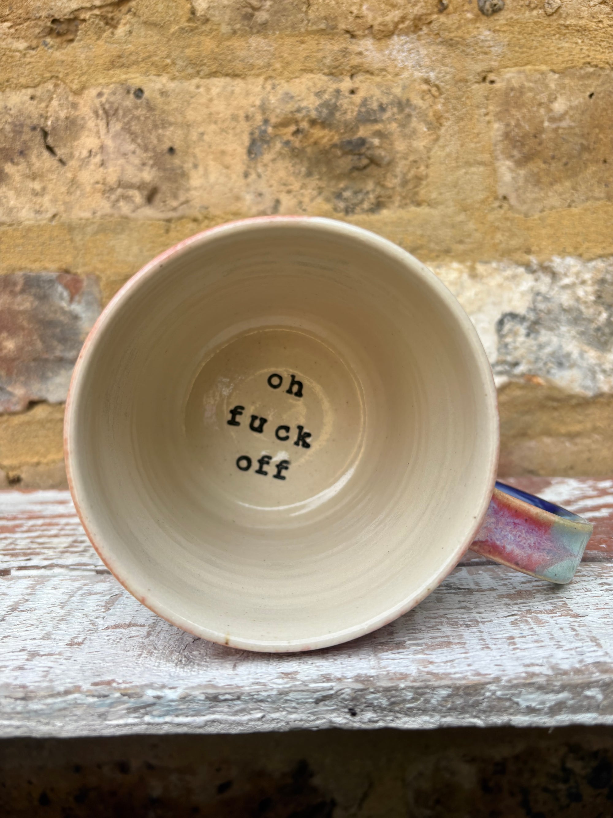 “good vibes only" "fuck off" mug (pink night sky)