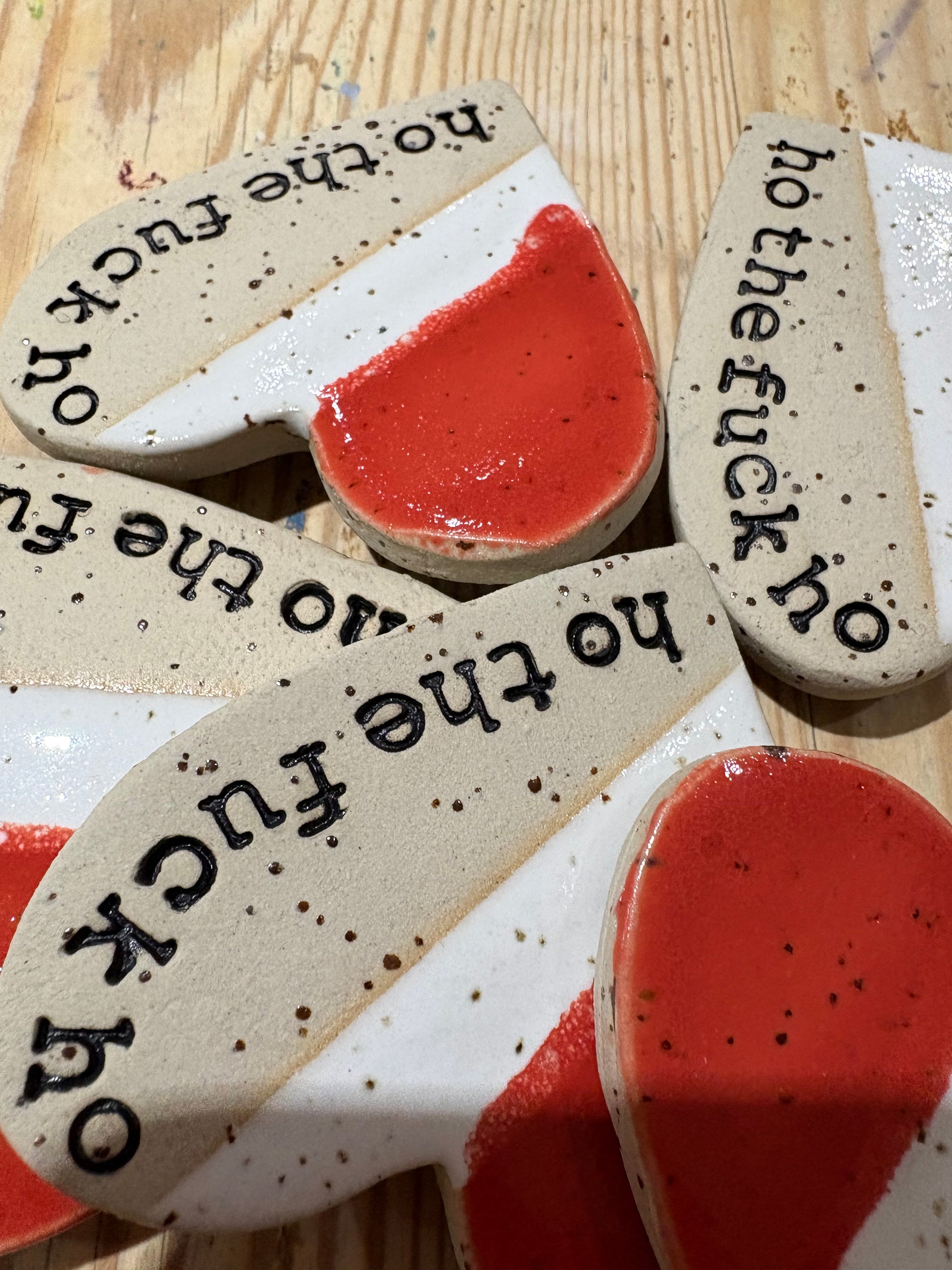 “ho the fuck ho” magnet (red and white, large)