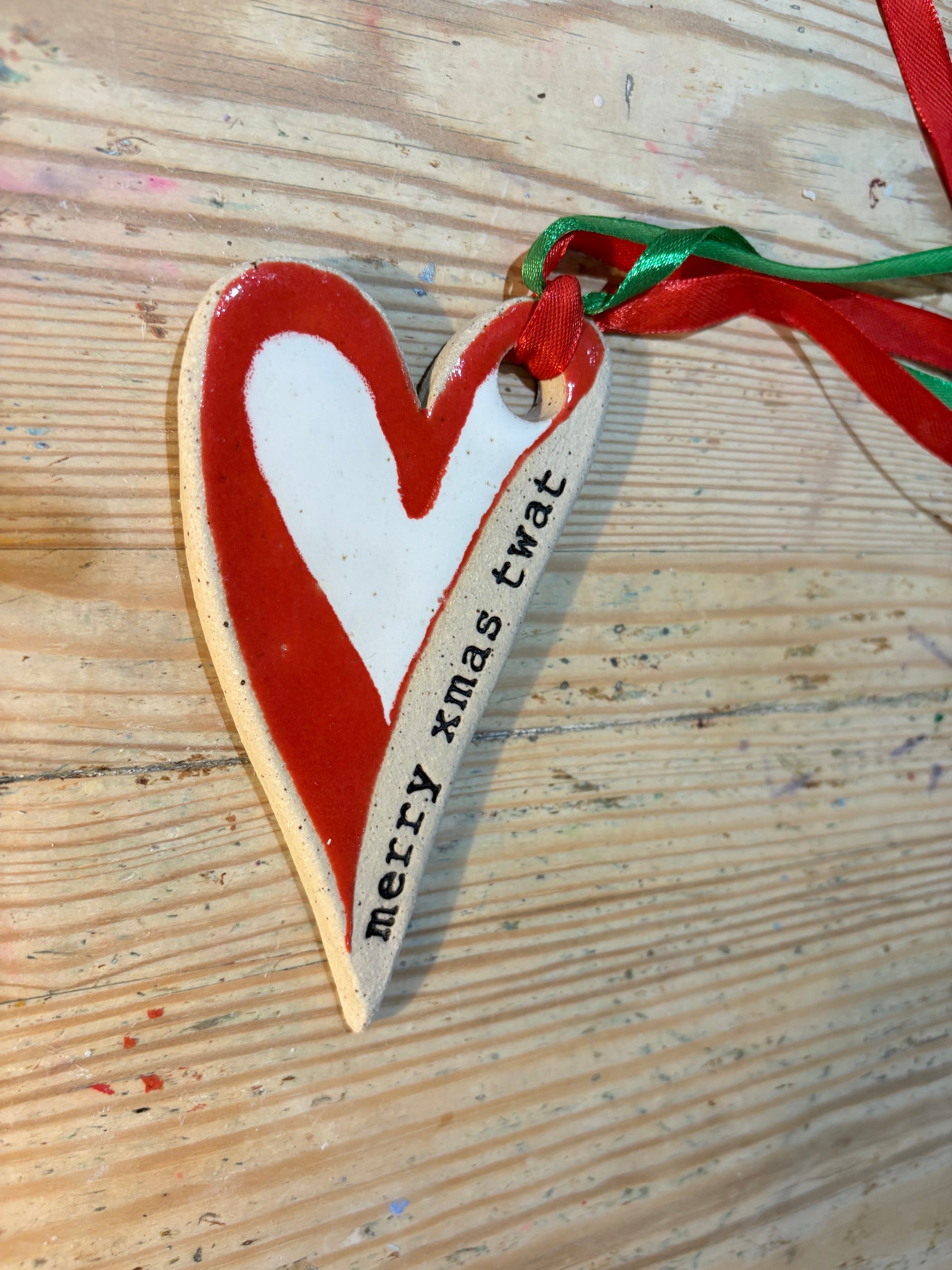 “merry xmas twat” hanging decoration (red and white, large)