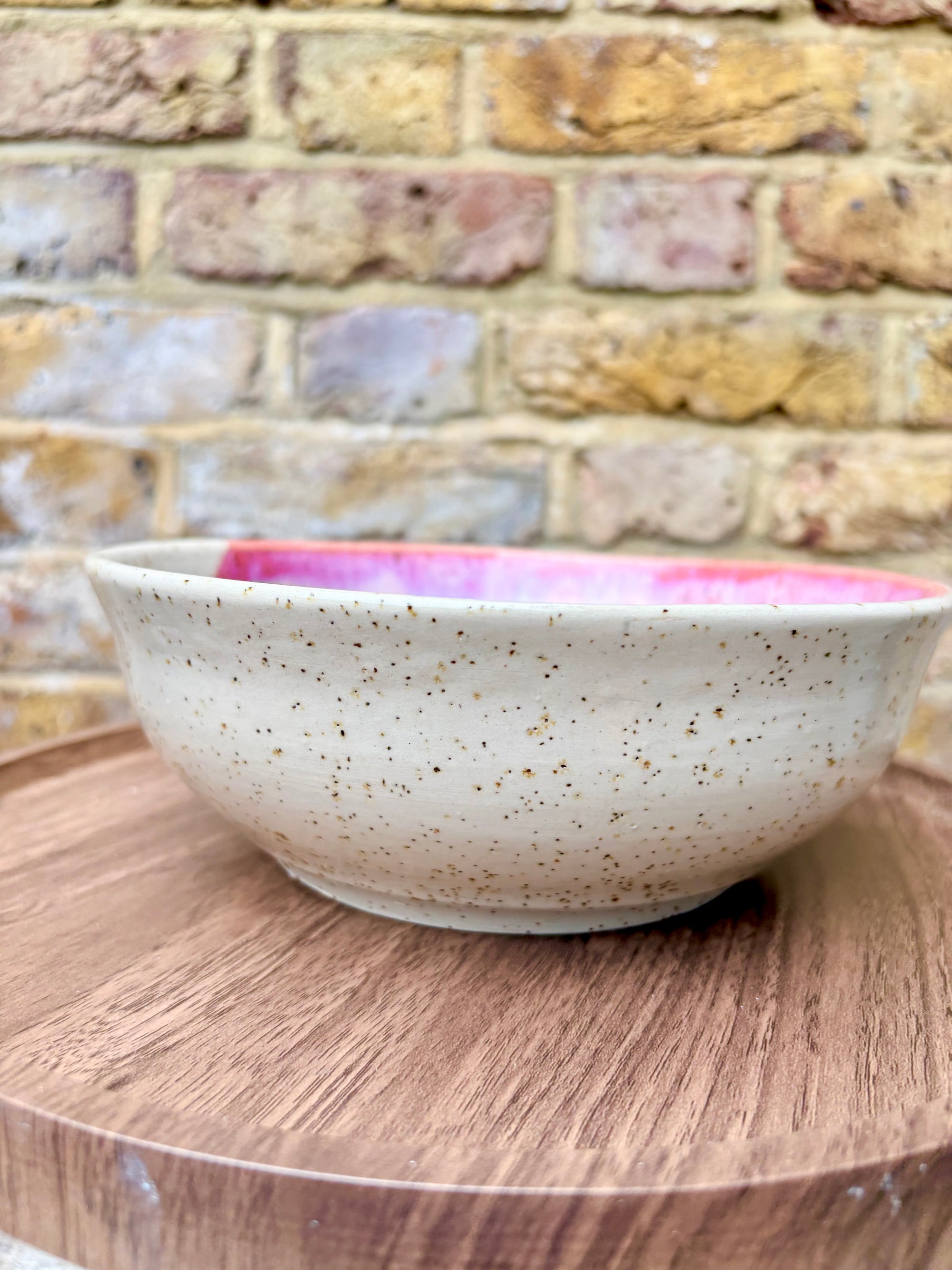 “eat, drink and fuck off by 9pm" round salad/pasta bowl (pastels, flecked clay)