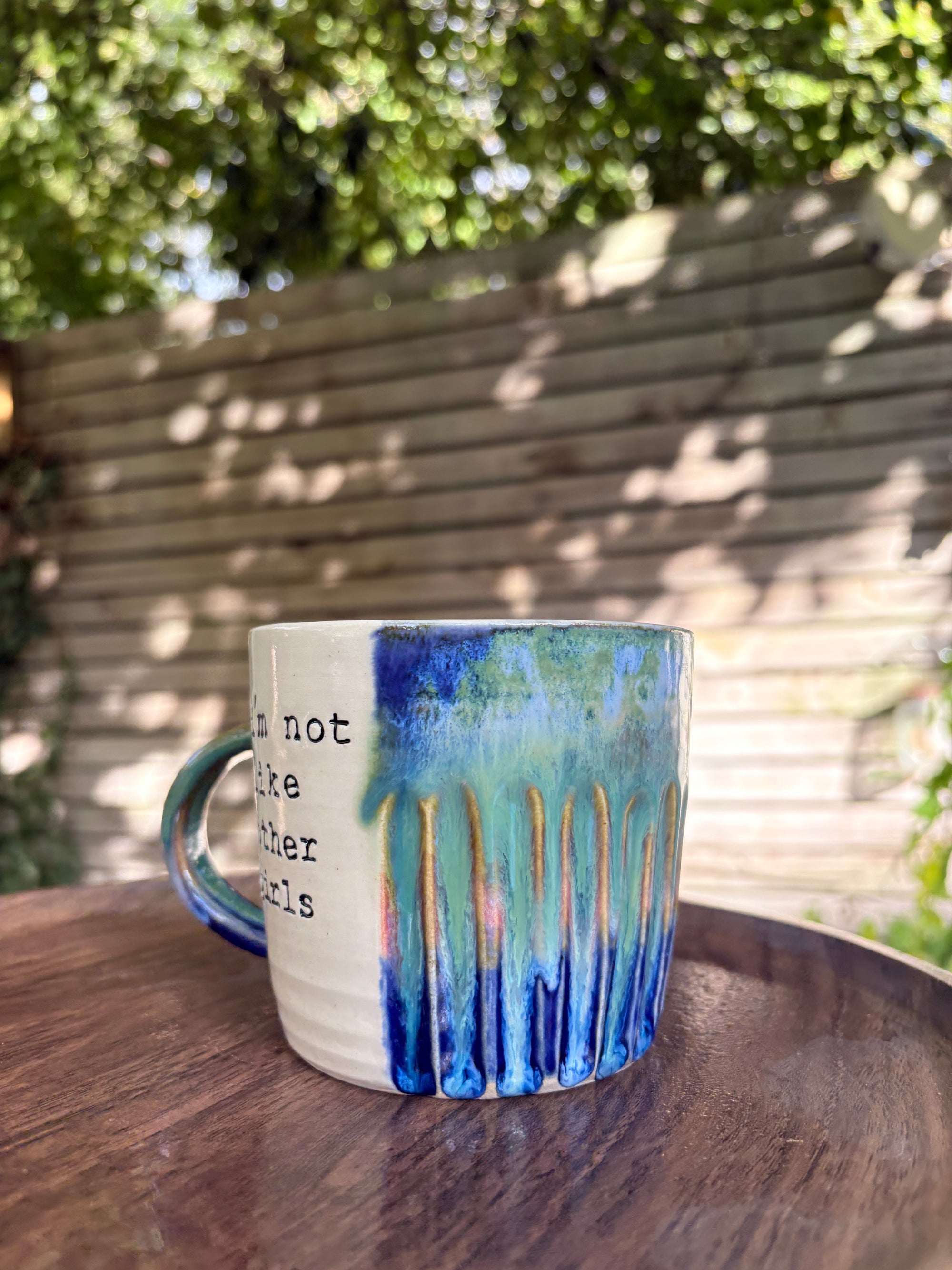 “I’m not like other girls" "I’m so much fucking worse” mug (right hander, greens/blues)