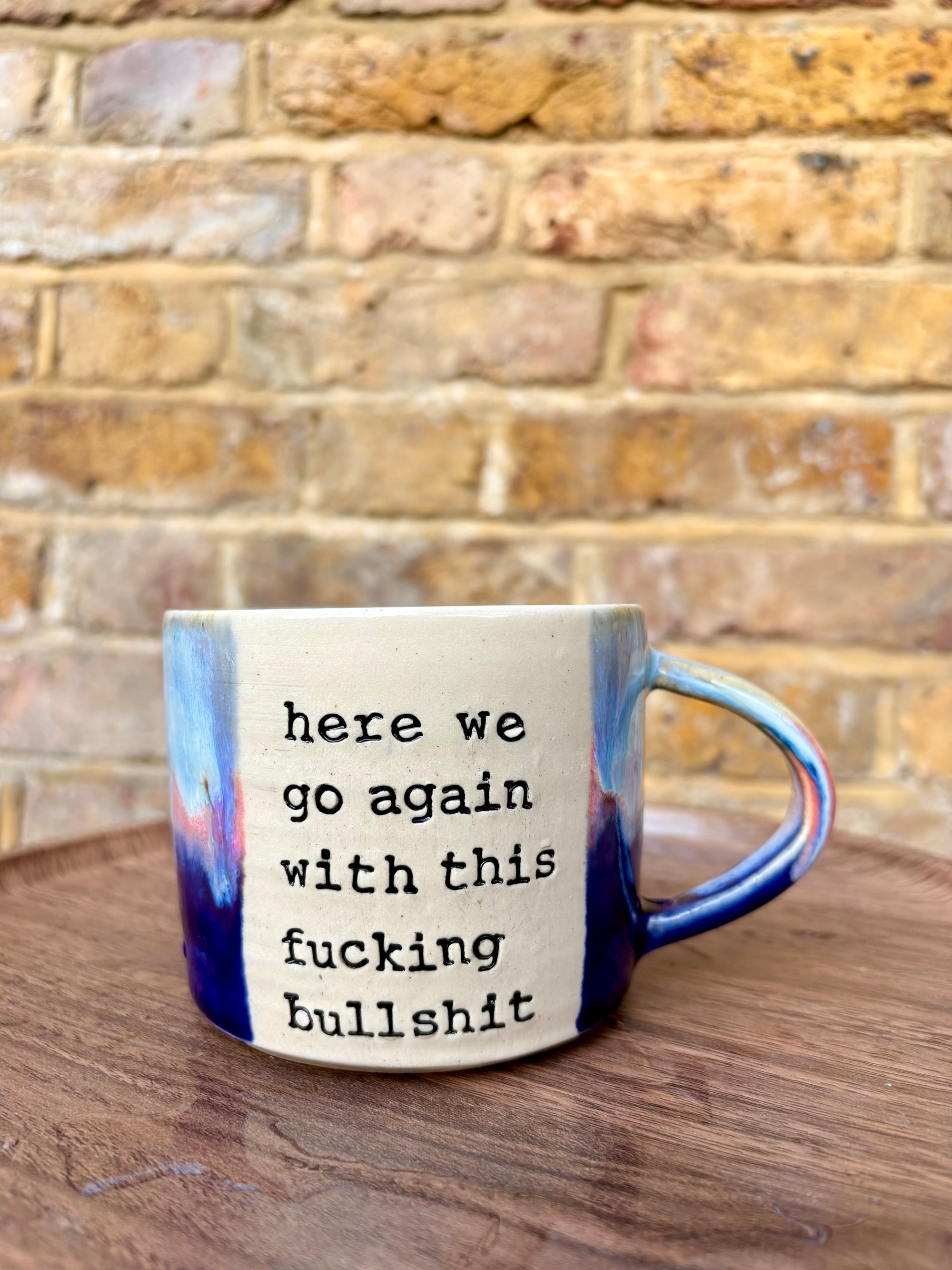 “Here we go again with this fucking bullshit" mug (Pink Night Sky)