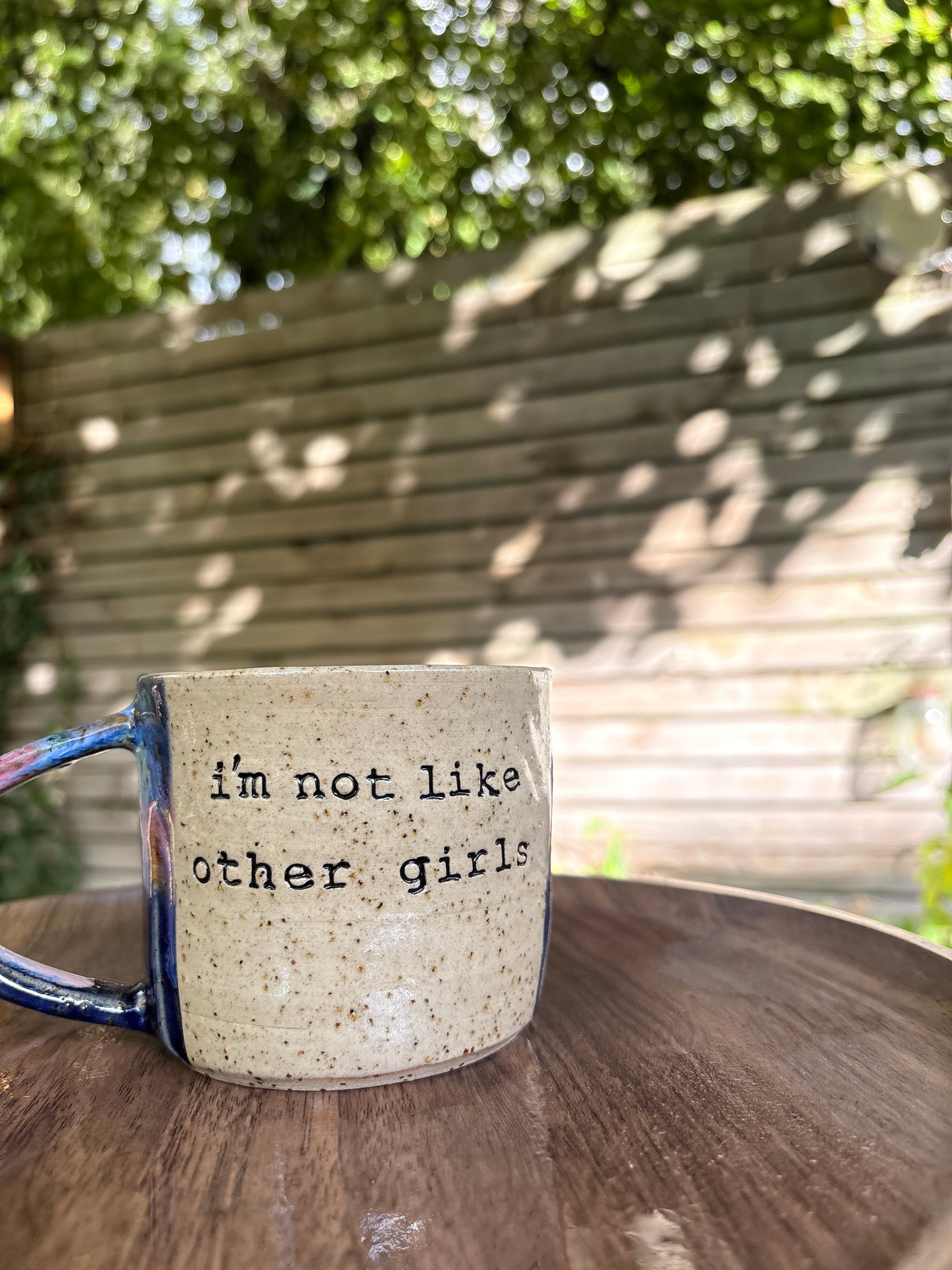 “I’m not like other girls" "I’m so much fucking worse” mug (right hander, flecked, pinks/blues)
