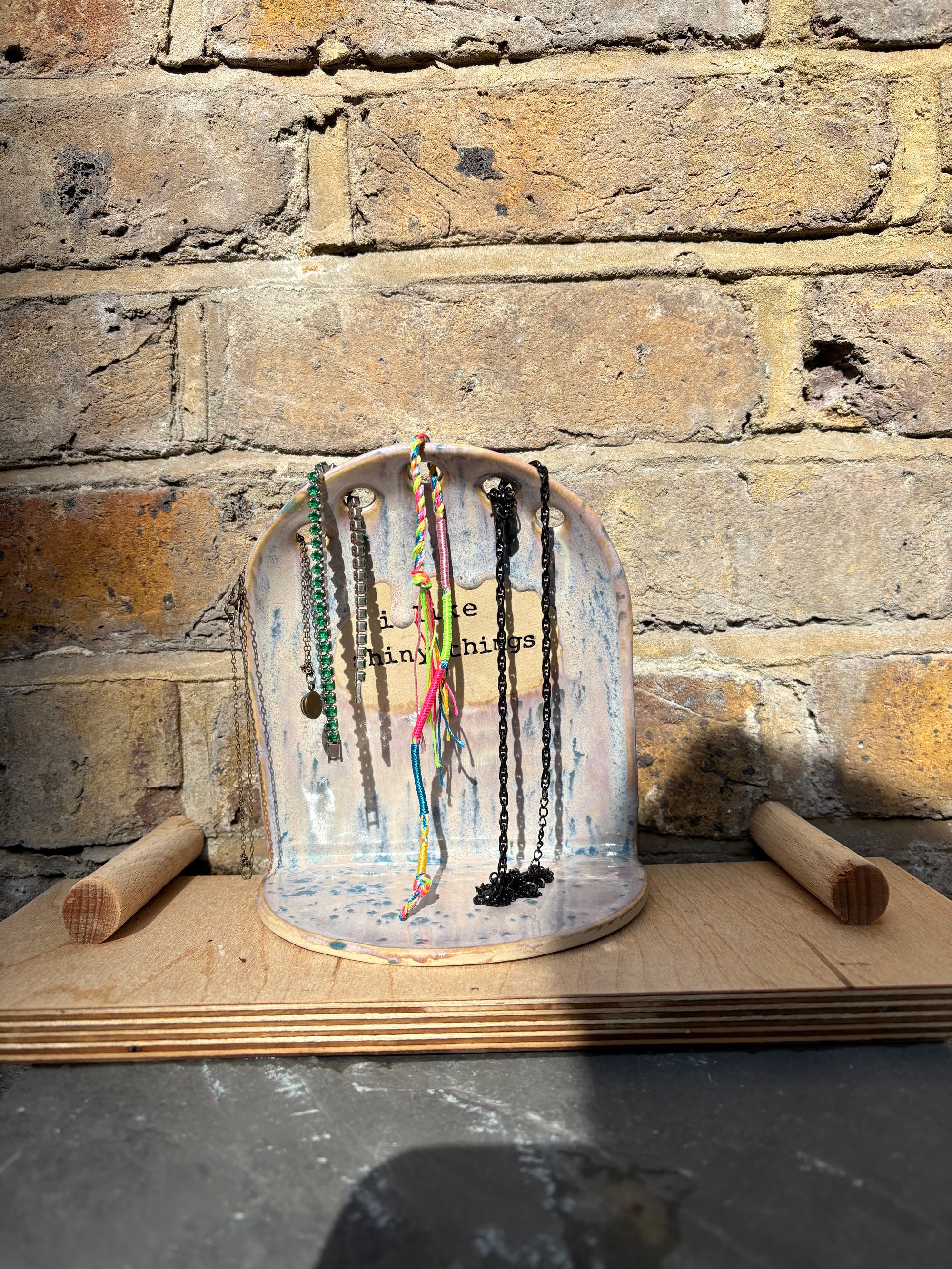 "I like shiny things" handmade jewellery holder (purple)