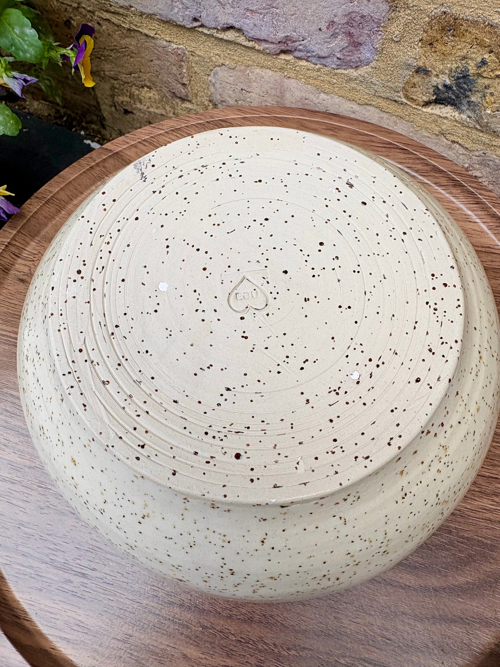 “eat, drink and fuck off by 9pm"  deep round salad/pasta bowl (pink, flecked clay)