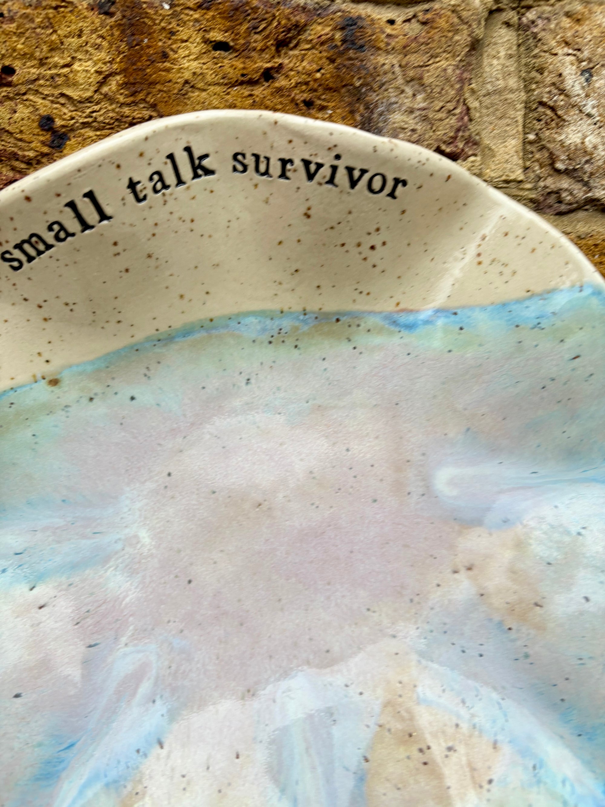 “small talk survivor" serving dish (Pink Night Sky