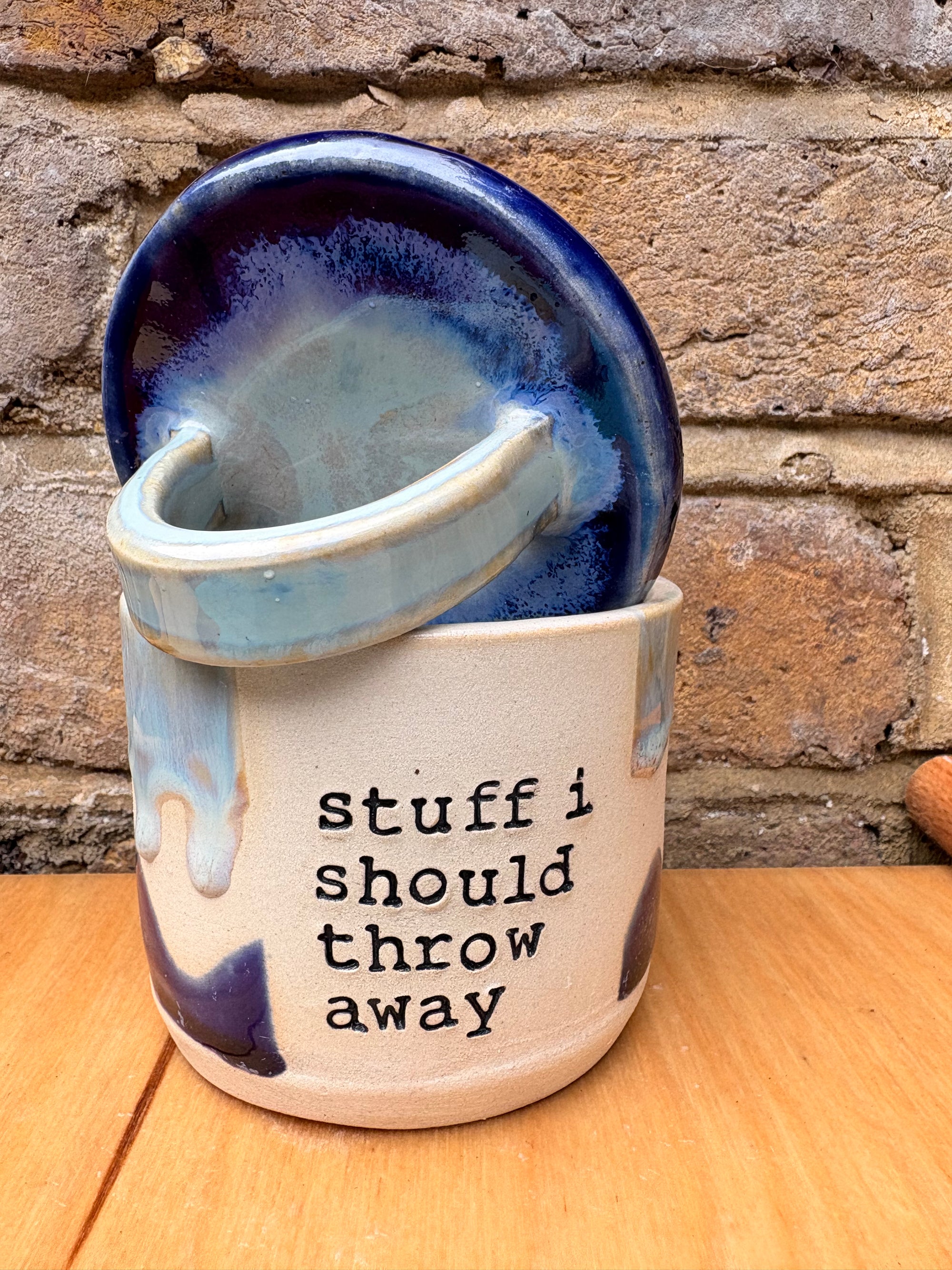 “stuff i should throw away" lidded pot (blue night sky)