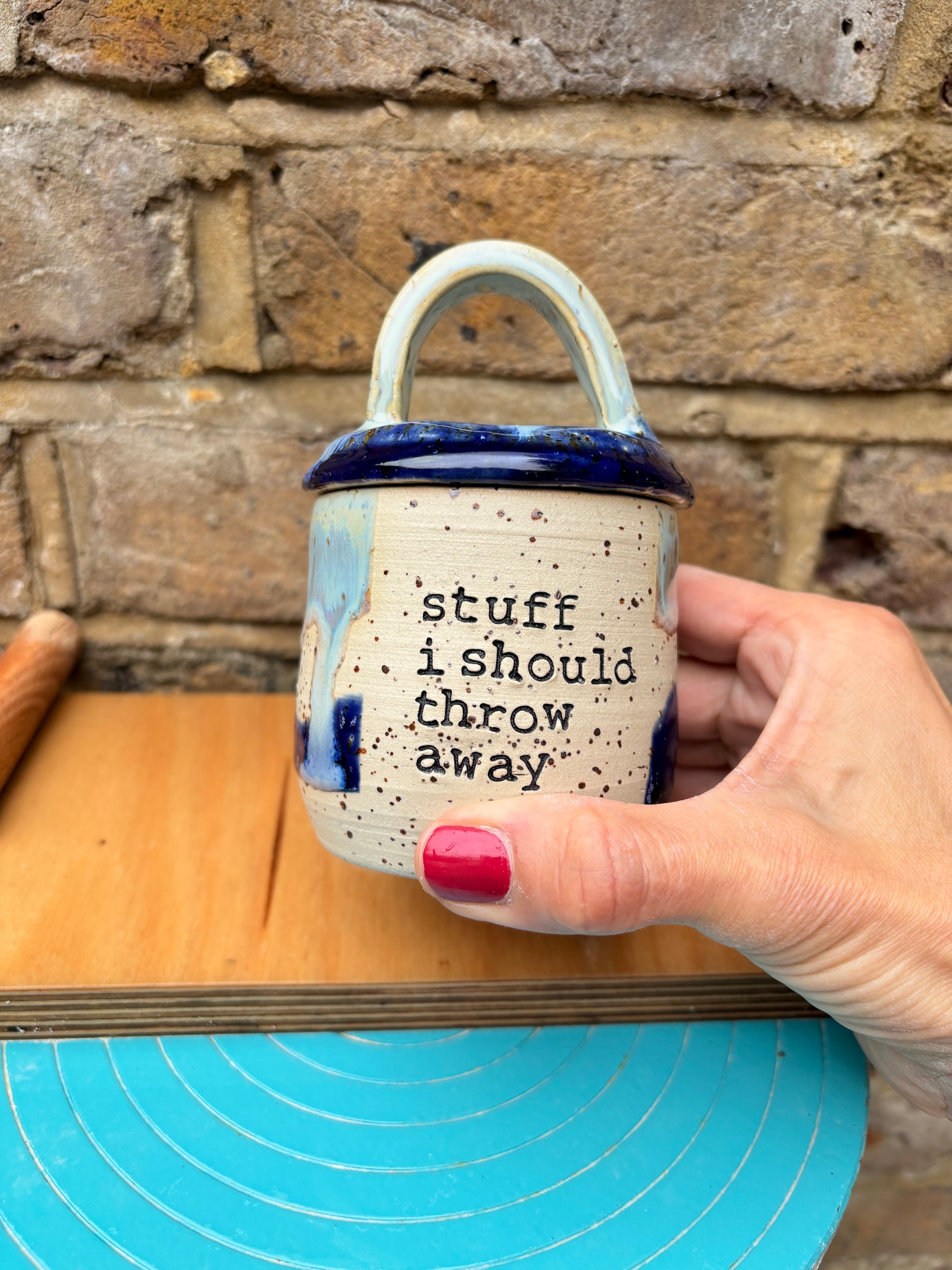 “stuff i should throw away" lidded pot (blue night sky)