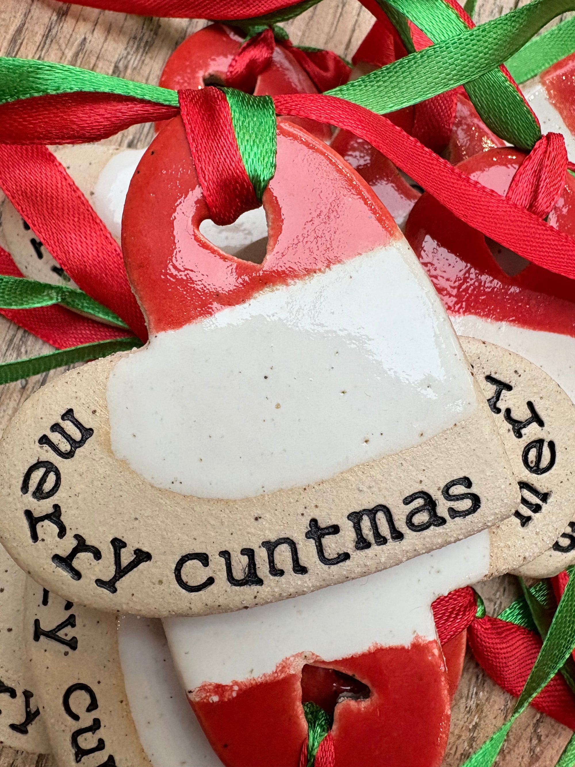 “merry cuntmas” hanging decoration (red and white, large)