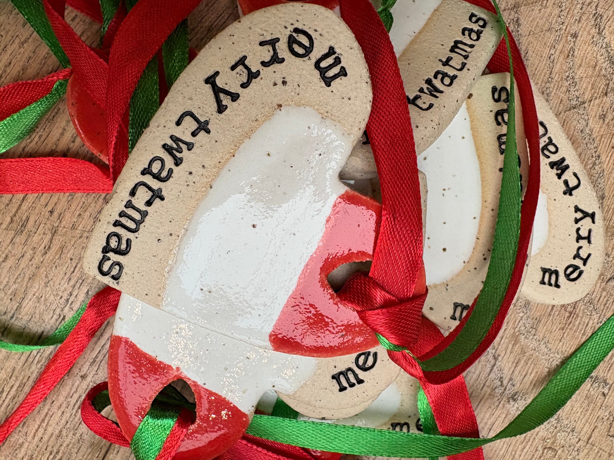 “merry twatmas” hanging decoration (red and white, large)