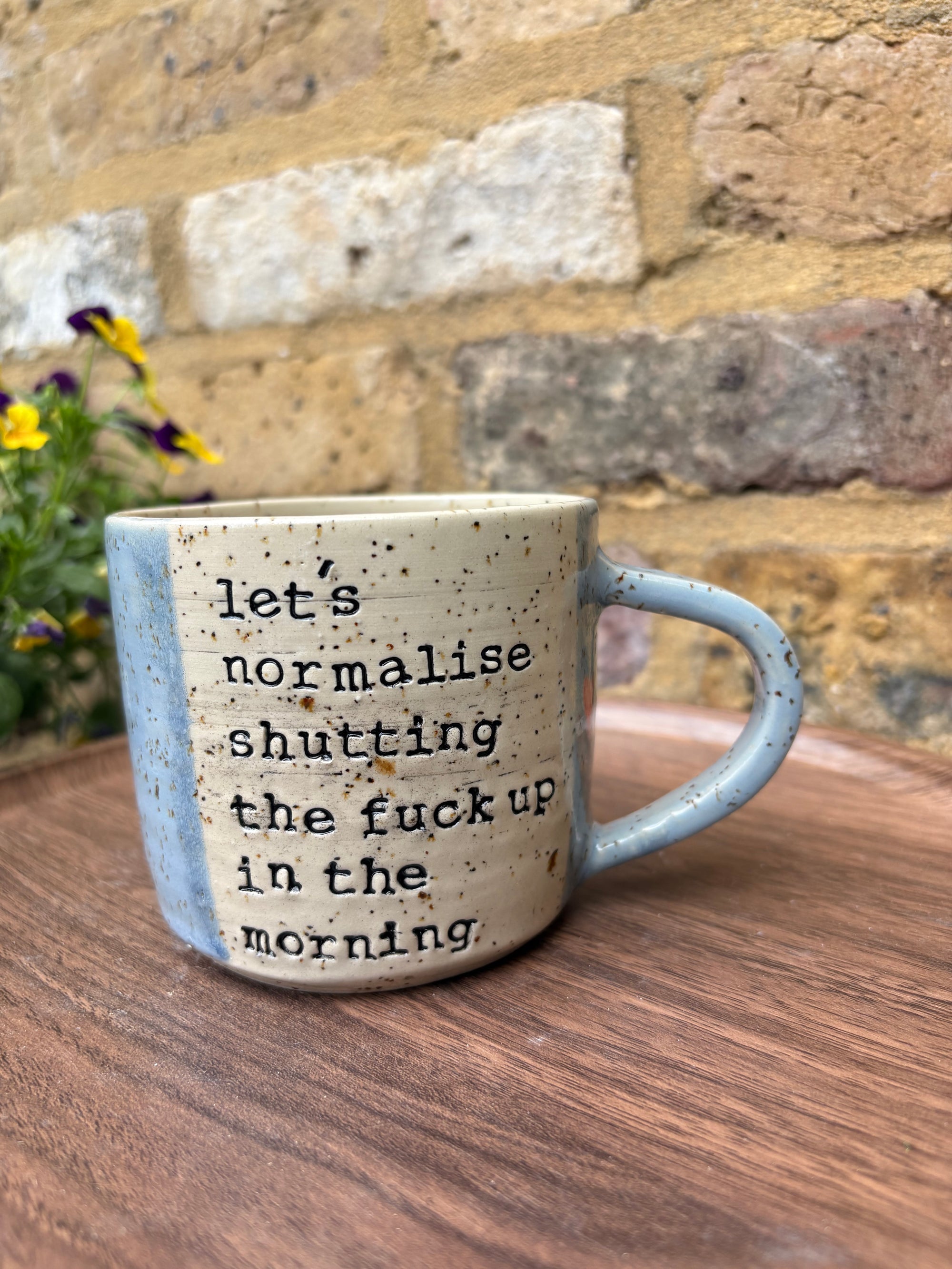 "Let’s normalise shutting the fuck up in the morning" mug