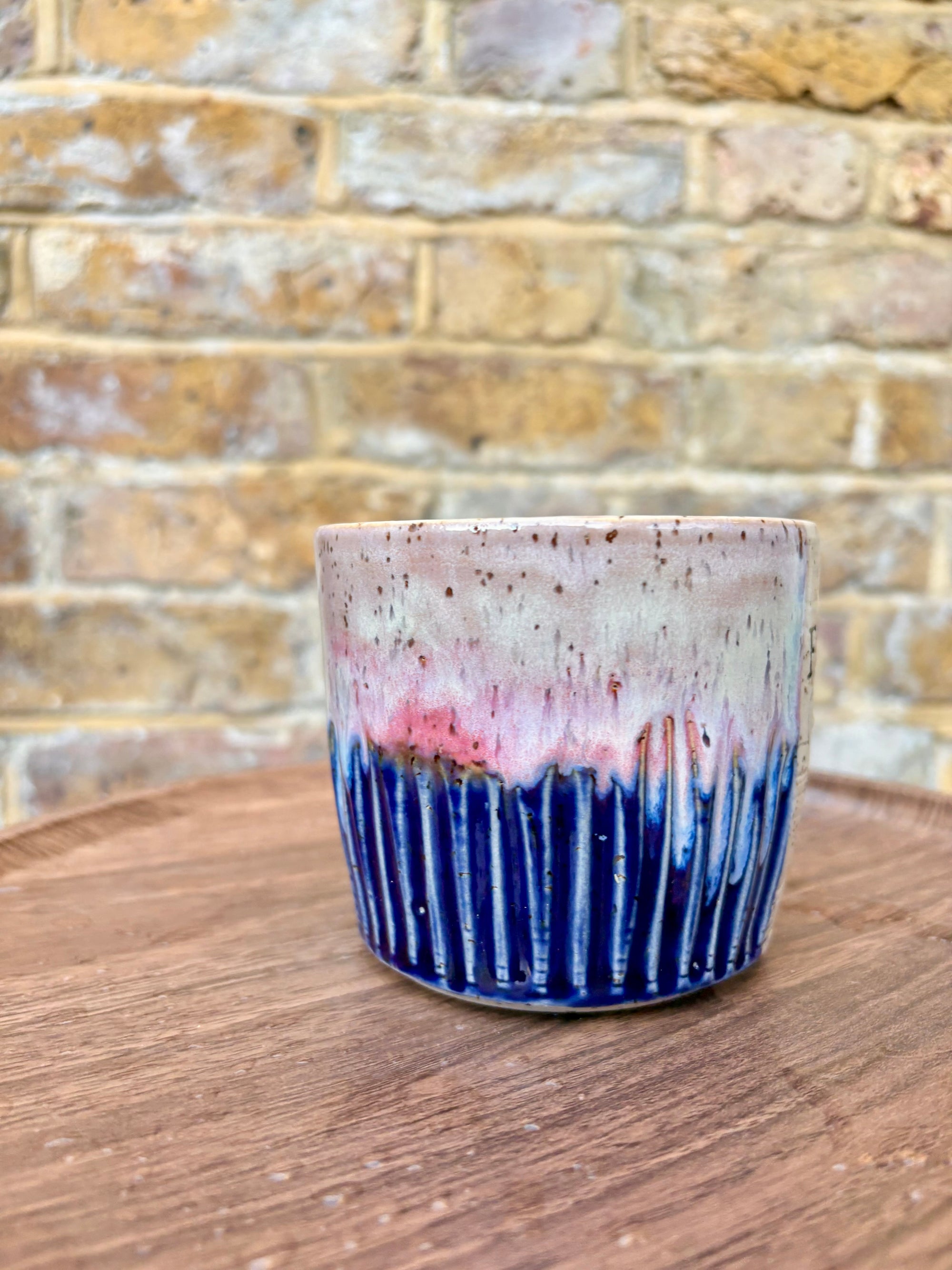 “FRAGILE (like a bomb) mug (blue/pink/black text)