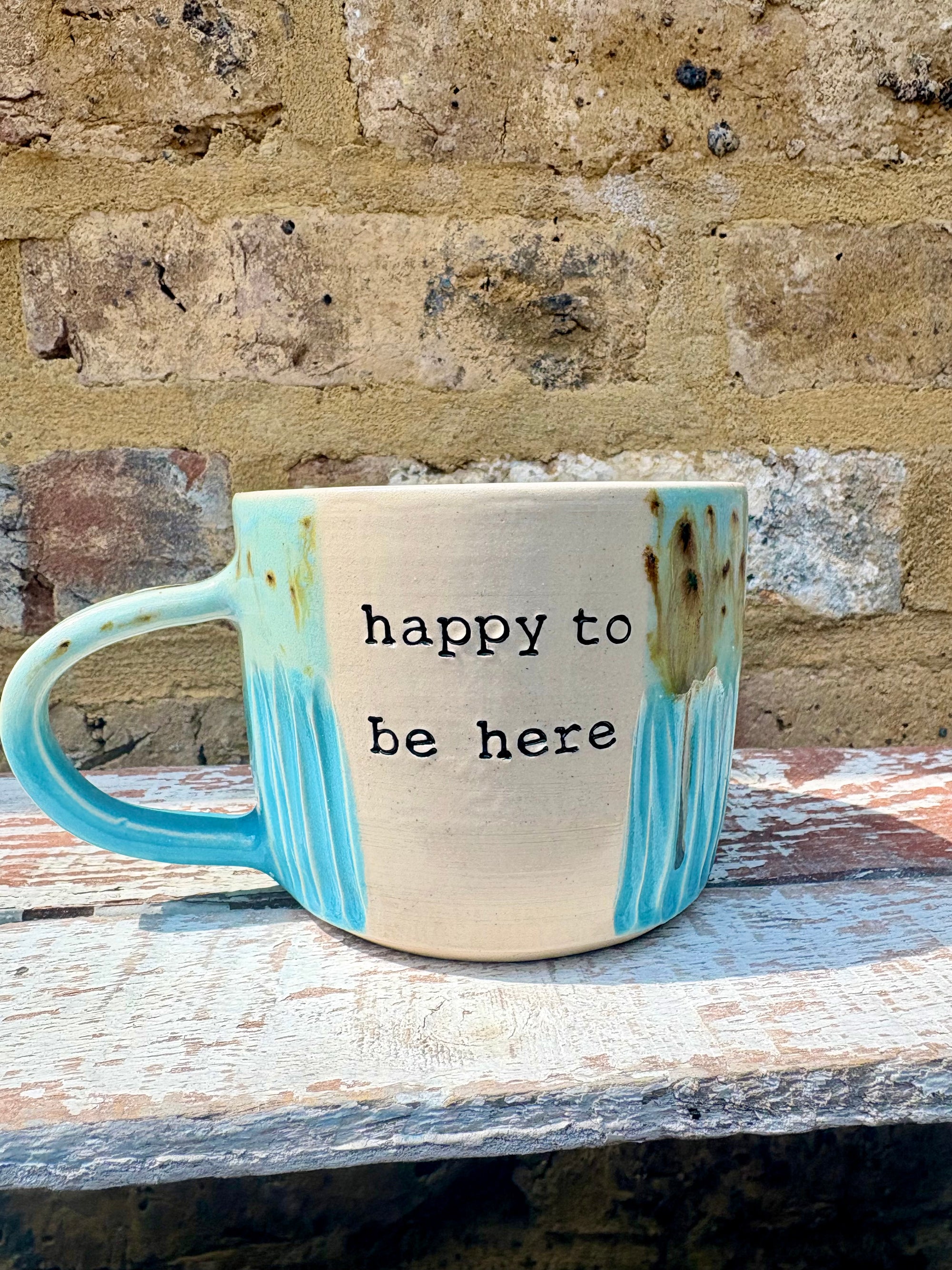 "happy to be here” "what a bunch of cunts" mug (mint)