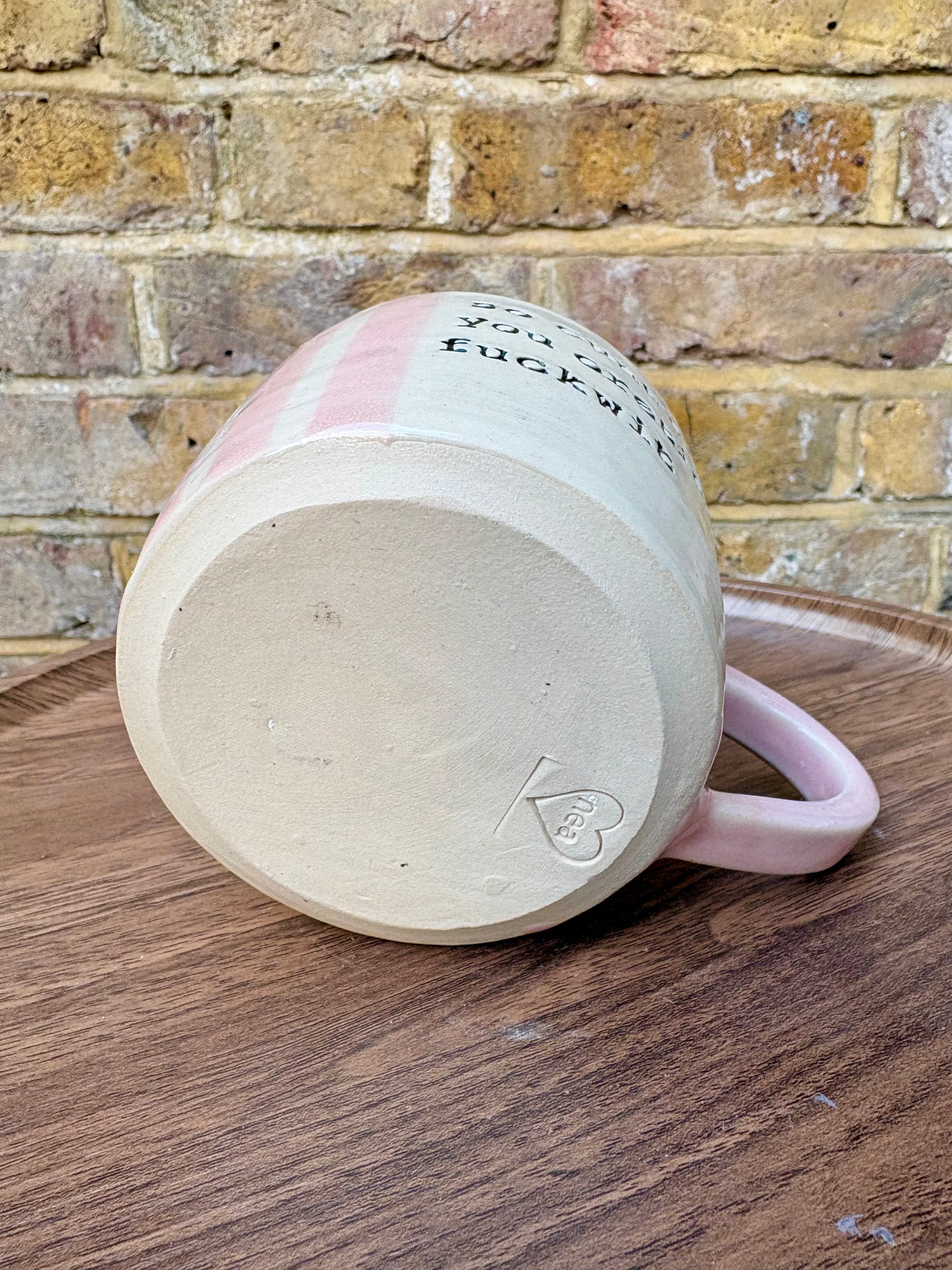 "Gentle reminder: in my luteal phase” "so cunt off you cretinous fuckwit " mug (pink stripe)