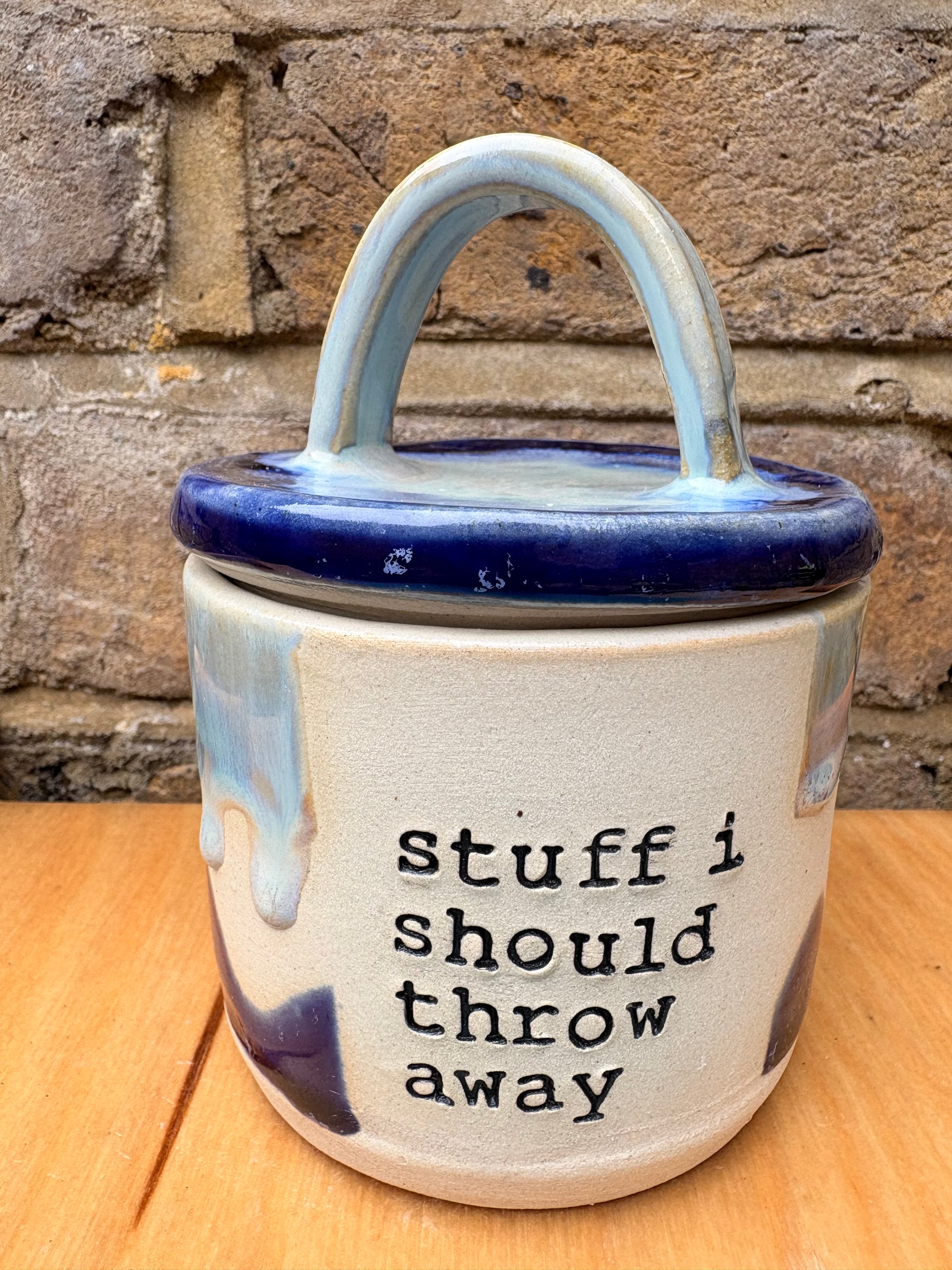 “stuff i should throw away" lidded pot (blue night sky)