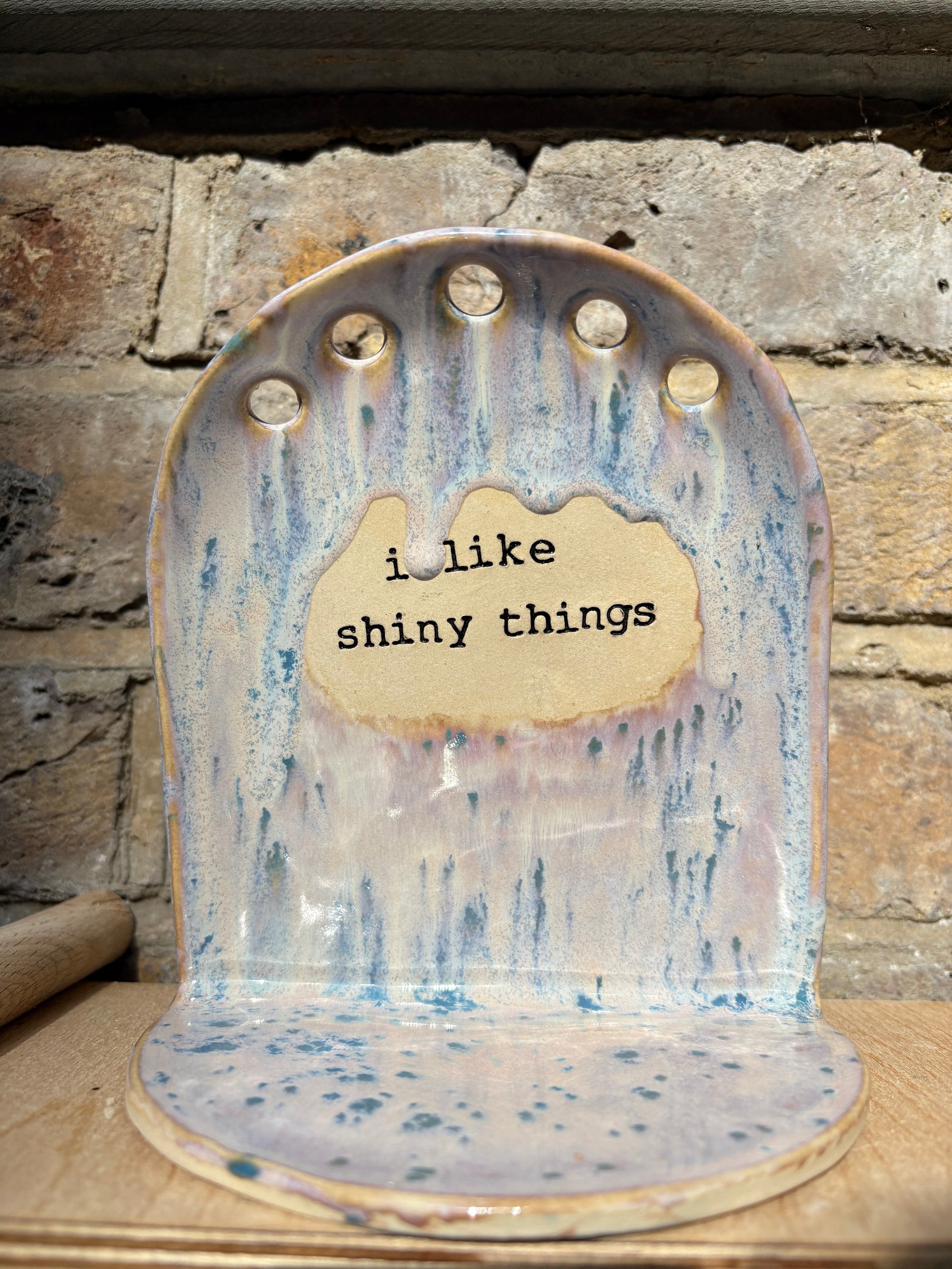 "I like shiny things" handmade jewellery holder (purple)