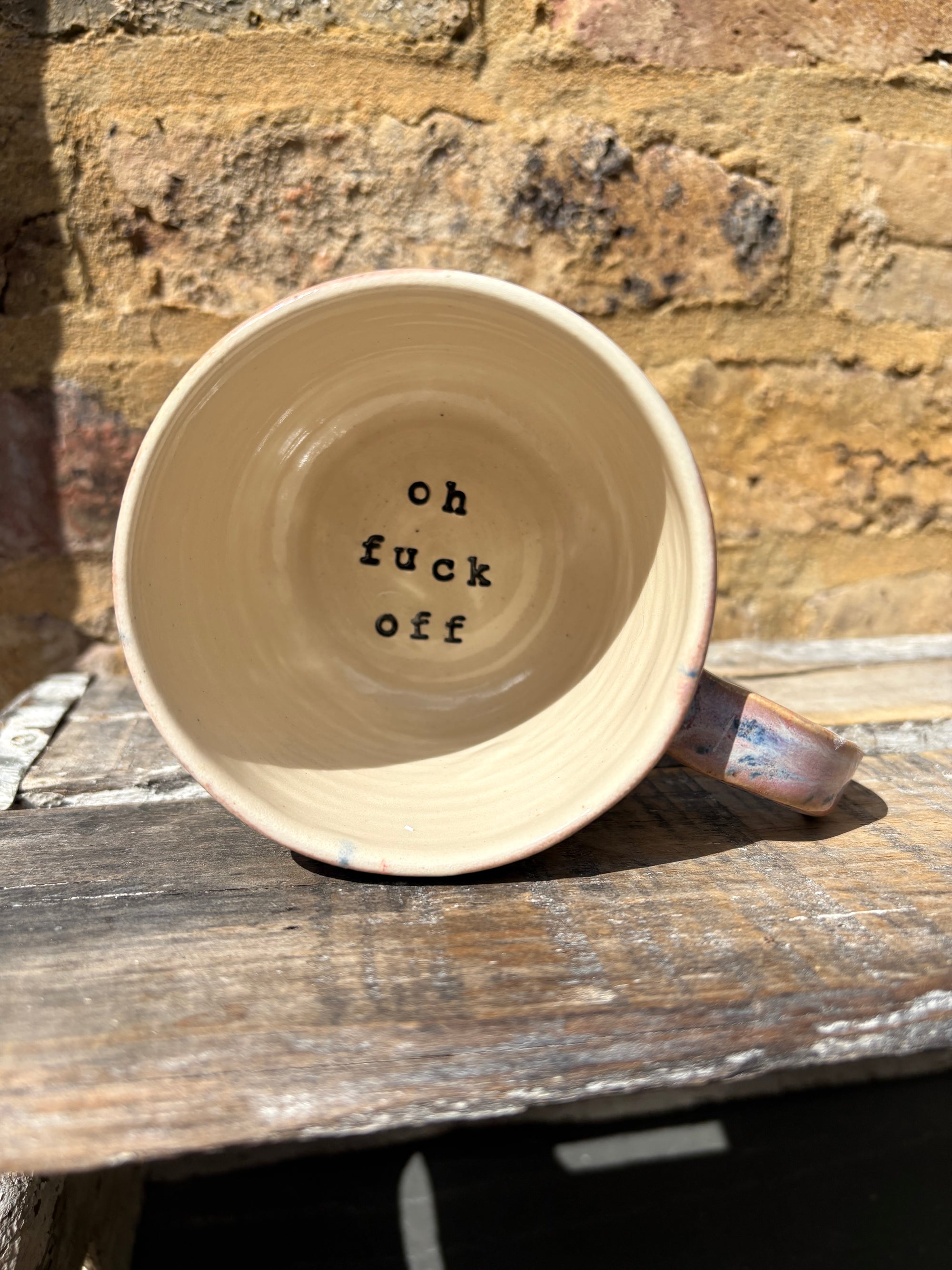 “good vibes only" "fuck off" mug (lilac)