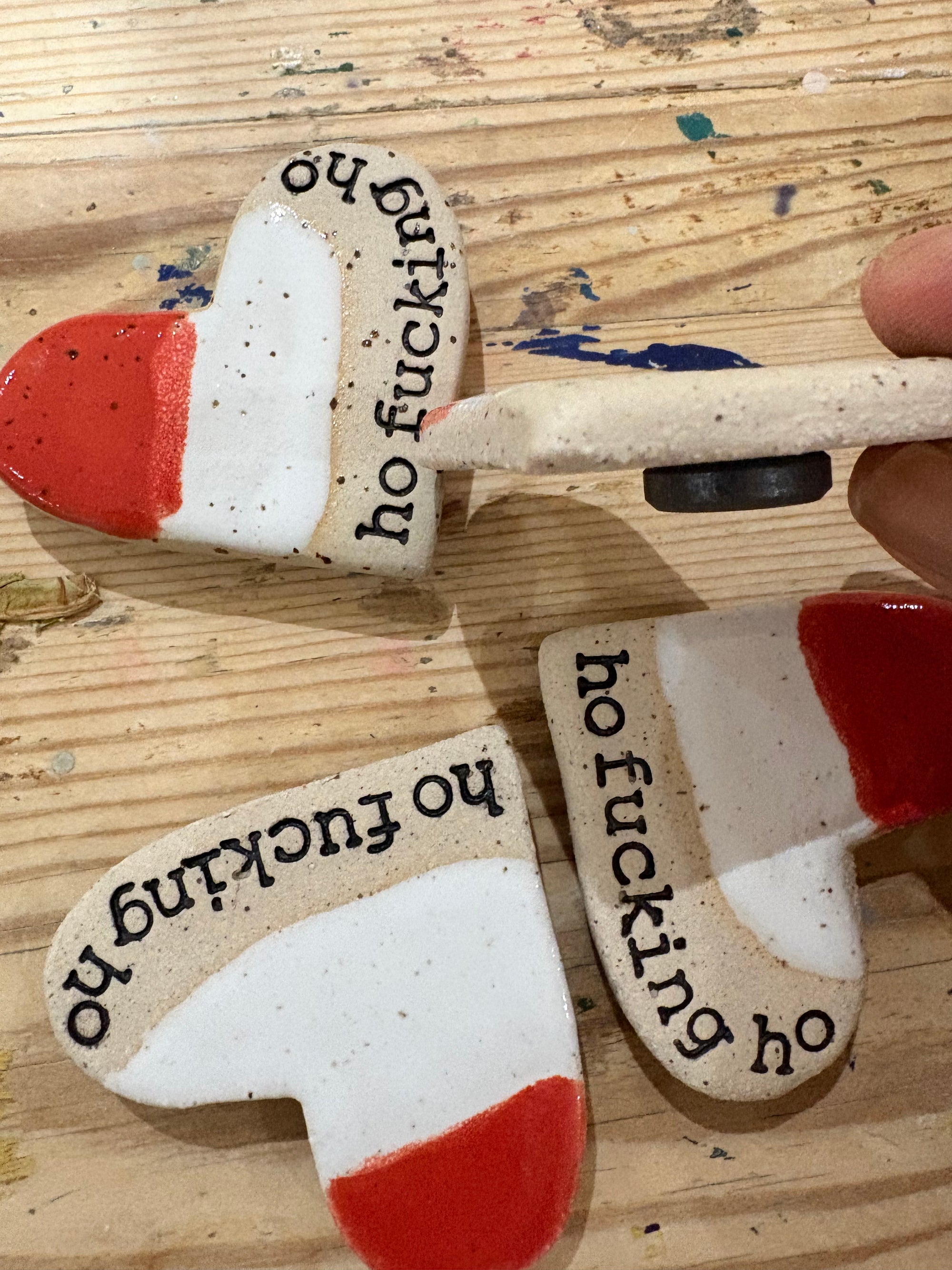 “ho fucking ho” magnet (red and white, medium)