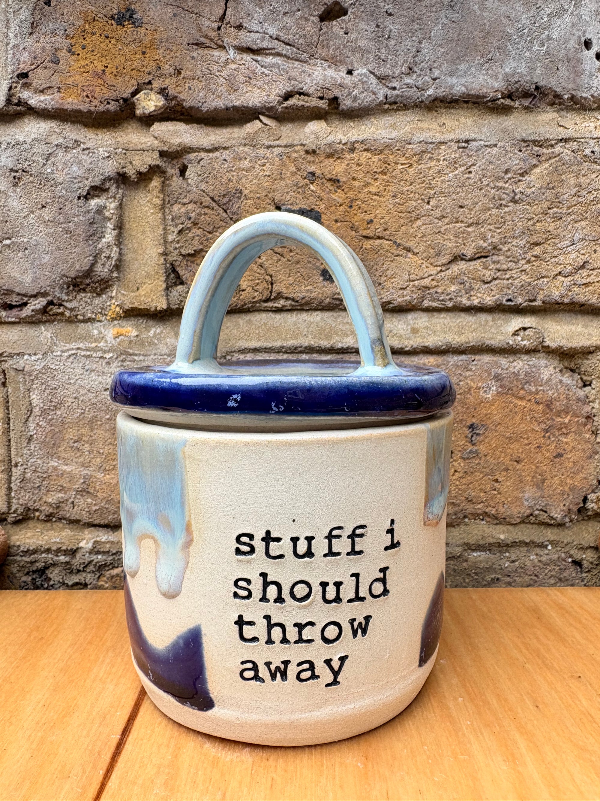 “stuff i should throw away" lidded pot (blue night sky)