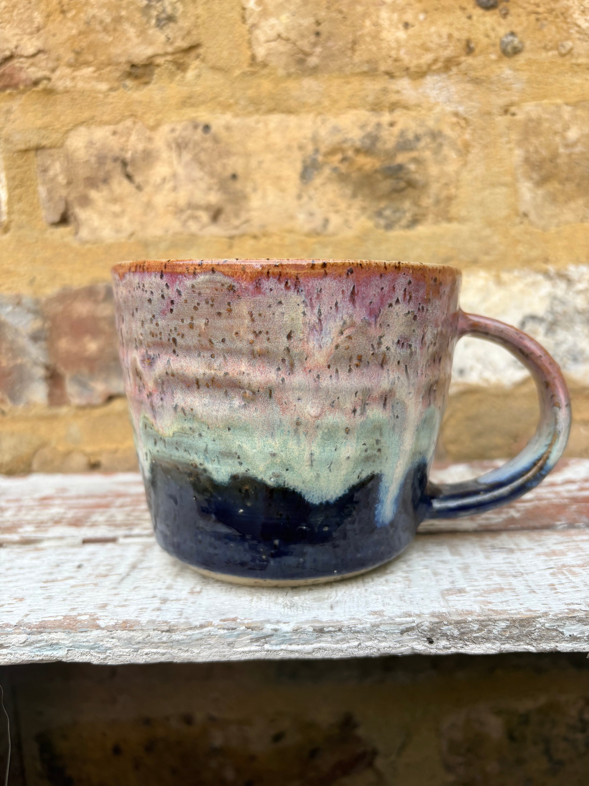 "if you can read this, you're too fucking close" mug (Pink Night Sky)