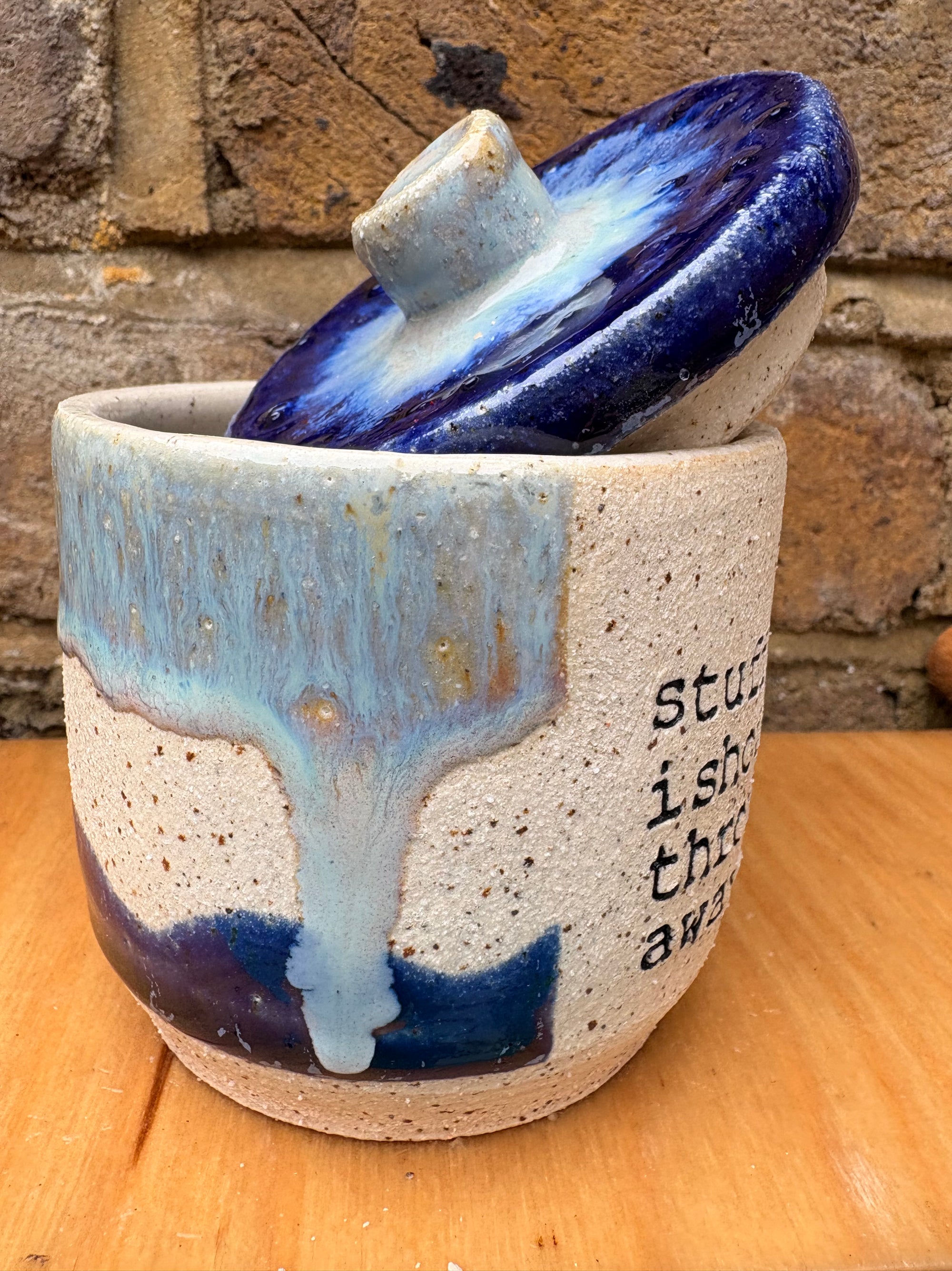 “stuff i should throw away" lidded pot (blue night sky)